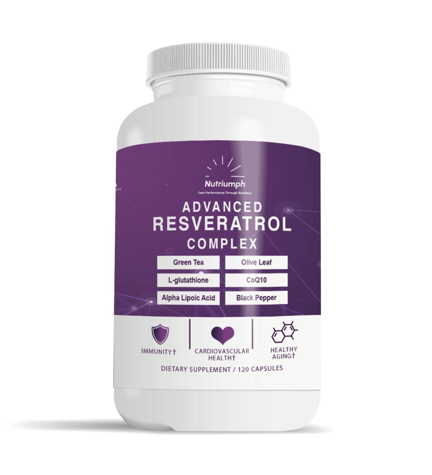 Nutriumph Advanced Resveratrol Complex 1400mg Antioxidant Supplement with CoQ10 L-Glutathione Alpha Lipoic Acid Green Tea Olive Leaf and Black Pepper 120 Vegan Capsules Non-GMO Made in USA - Buy Online on GoSupps.com