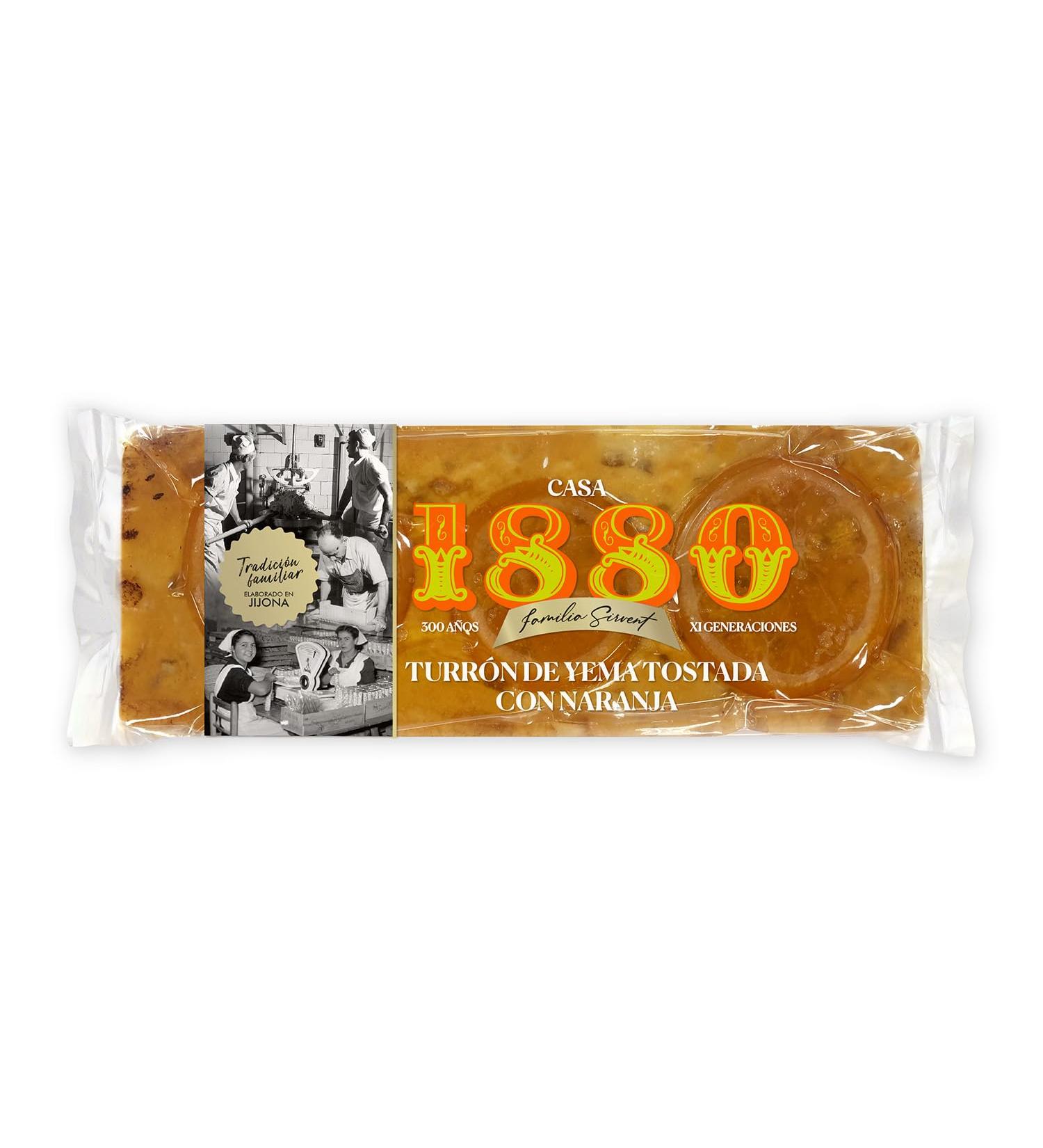 1880 - Turr n de egg yolk caramelized with orange "Rilsan" 300 g Tablet with selected almonds creamy texture supreme quality