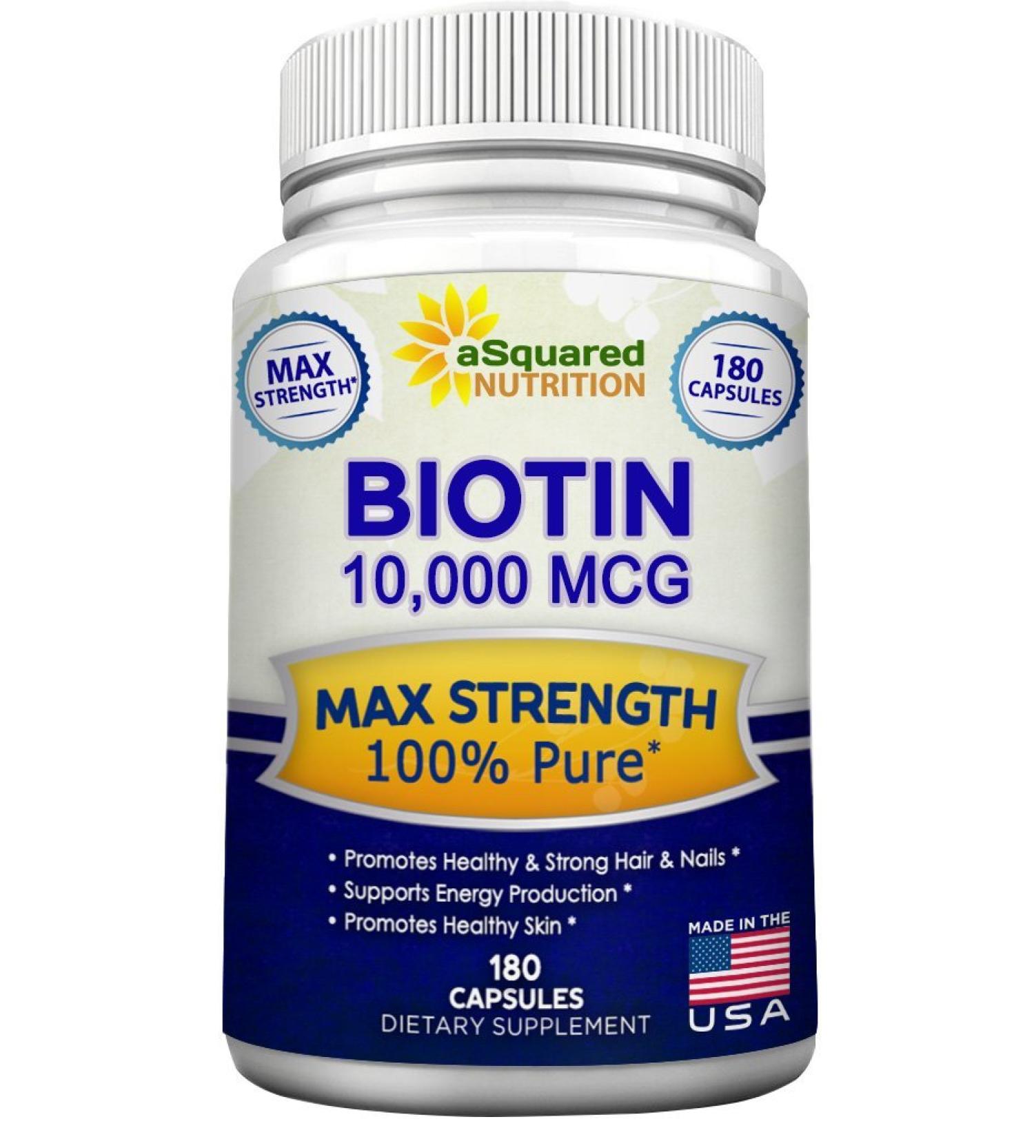 Max Strength 10000mcg Biotin Supplement for Skin, Hair, Nails & Energy - 180 Capsules - Buy Online on GoSupps.com