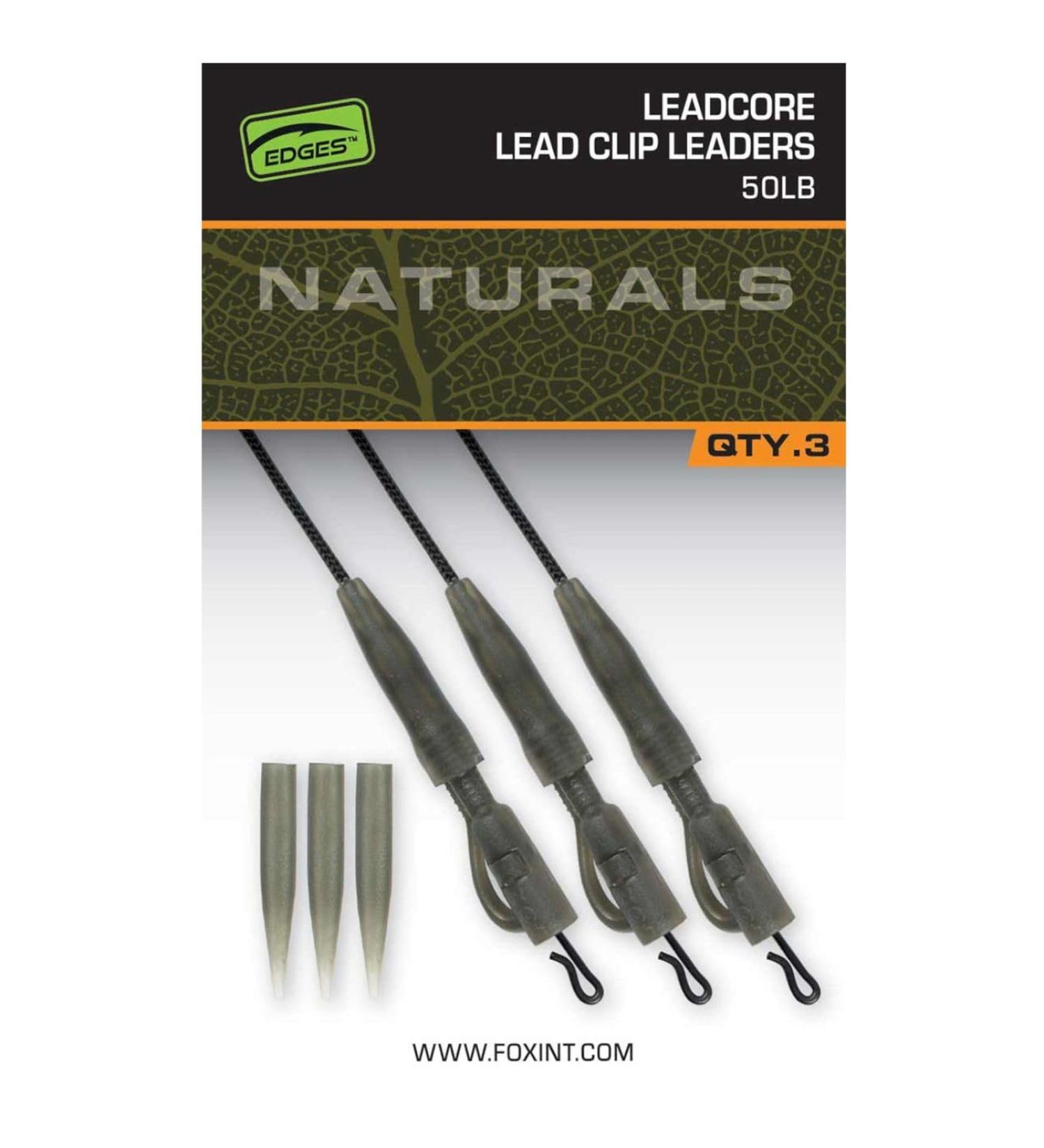 Fox Naturals Leadcore PG Lead Clip Leaders 75cm 50lb - 3 leaders carp rigs rigs for carp fishing