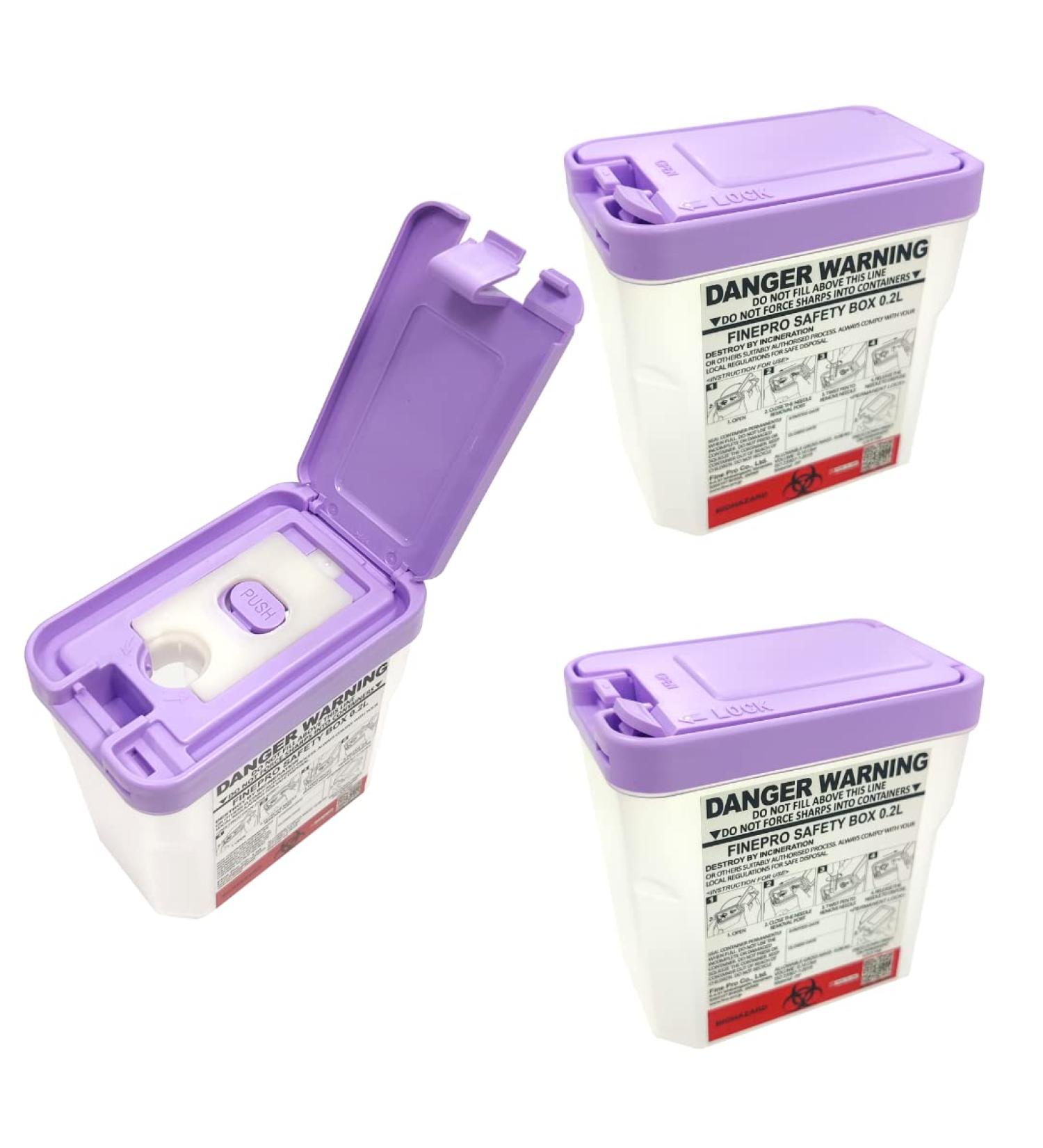 FINEPRO 0.2L Portable Pen-Needle Disposal Container - Purple+Clear (3 Pack) | Diabetes Care - Buy Online on GoSupps.com