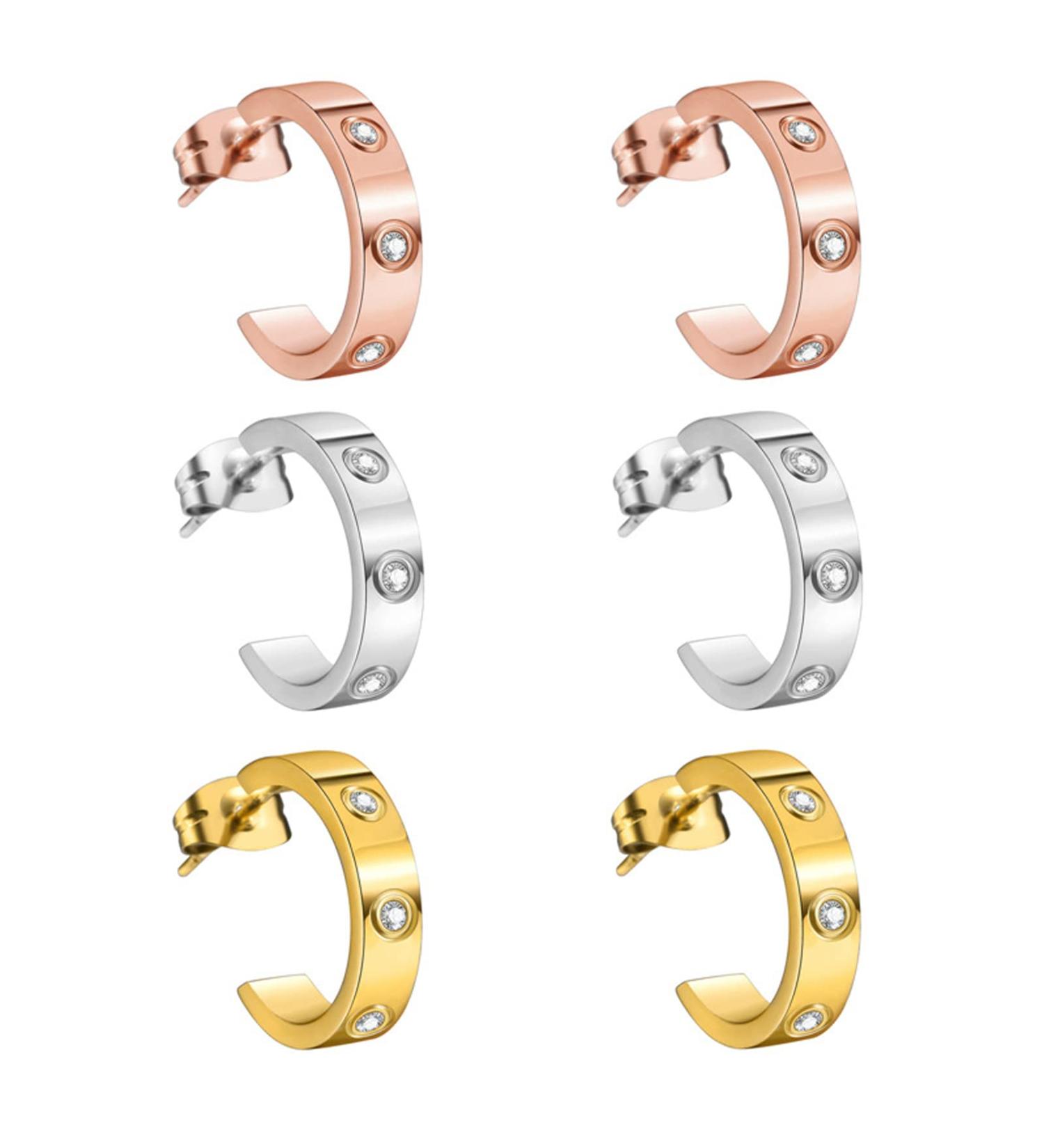 3 pairs C-shaped titanium steel earrings Earacupressure Magnetherapy Detoxi Earrings Acupressure Slimming Earrings - Buy Online on GoSupps.com