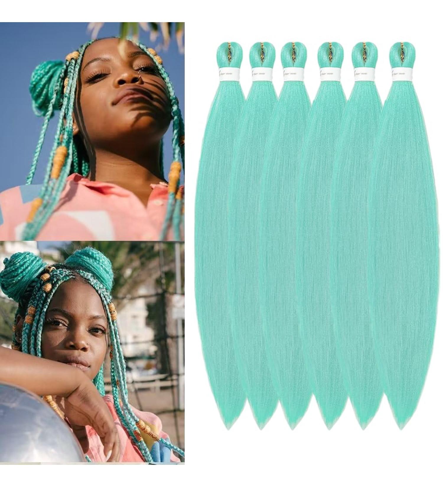 YDDM 20 Inch PRE Stretched Braiding Hair Extensions - 6 Packs Jumbo Braids Mint Color | Art Hair for Braids - Buy Online on GoSupps.com