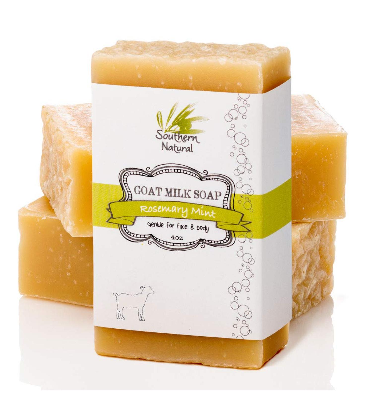 Southern Natural Goat Milk Soap Bar 3 Pack - Rosemary Mint | Eczema, Psoriasis & Dry Skin Relief | All Natural, Handmade in USA | Face & Body for All Ages - Buy Online on GoSupps.com