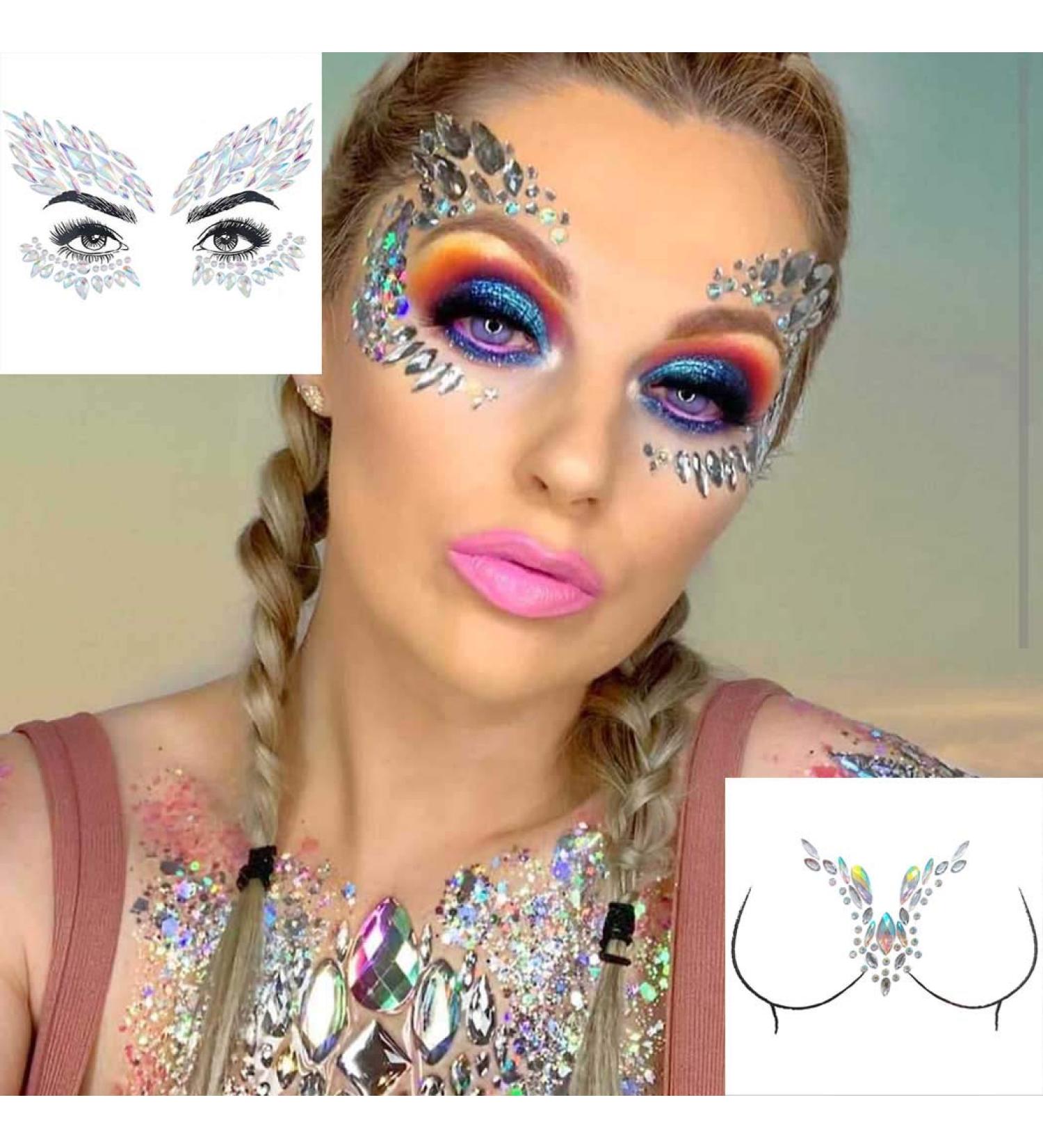 Buy Mermaid Face Stickers & Gems | Festival Body Jewels | Rhinestone Temporary Tattoos for Women & Girls - 2 Sets - Buy Online on GoSupps.com
