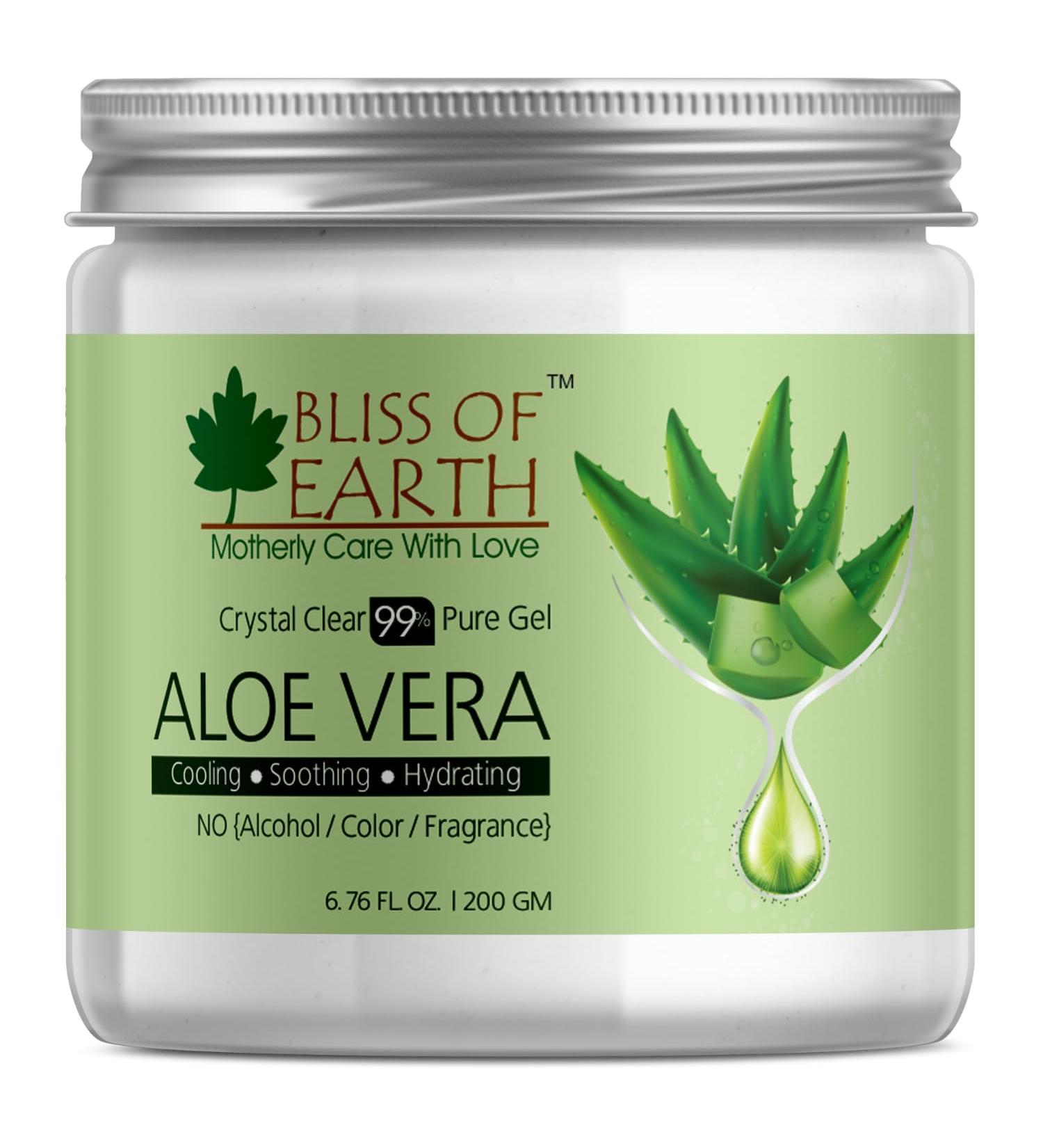BLISS OF EARTH Aloe Vera Gel Pure Crystal Clear Best For Face Body Hair Effective Cooling Soothing Hydrating Colour And Fragrance Free Alcohol And Paraben Free 200gm - Buy Online on GoSupps.com