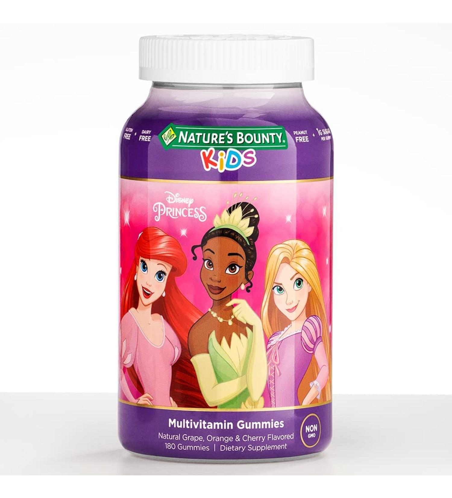 Nature's Bounty Disney Princess Kids Gummy Multivitamin  Natural Grape  Orange & Cherry Flavored  No Gluten  Dairy  or Peanuts  180 Gummies - Buy Online on GoSupps.com