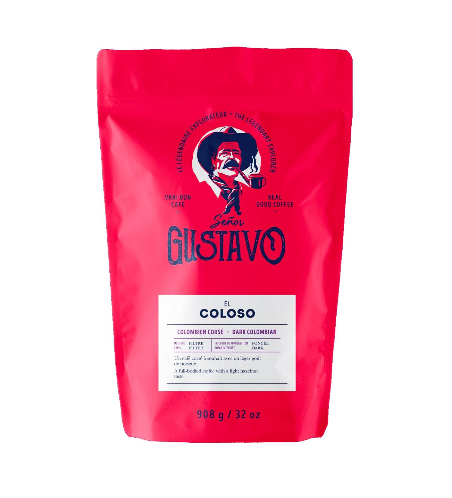 Caf Senor Gustavo El Coloso - Dark Colombian Ground Coffee Dark Roast Ground Coffee with a Light Hazelnut Flavor Kosher Certified South Central America Sourced Coffee Beans - (908g) El Coloso - Dark Colombian 908 g (Pack of 1) - Buy Online on GoSupps.com