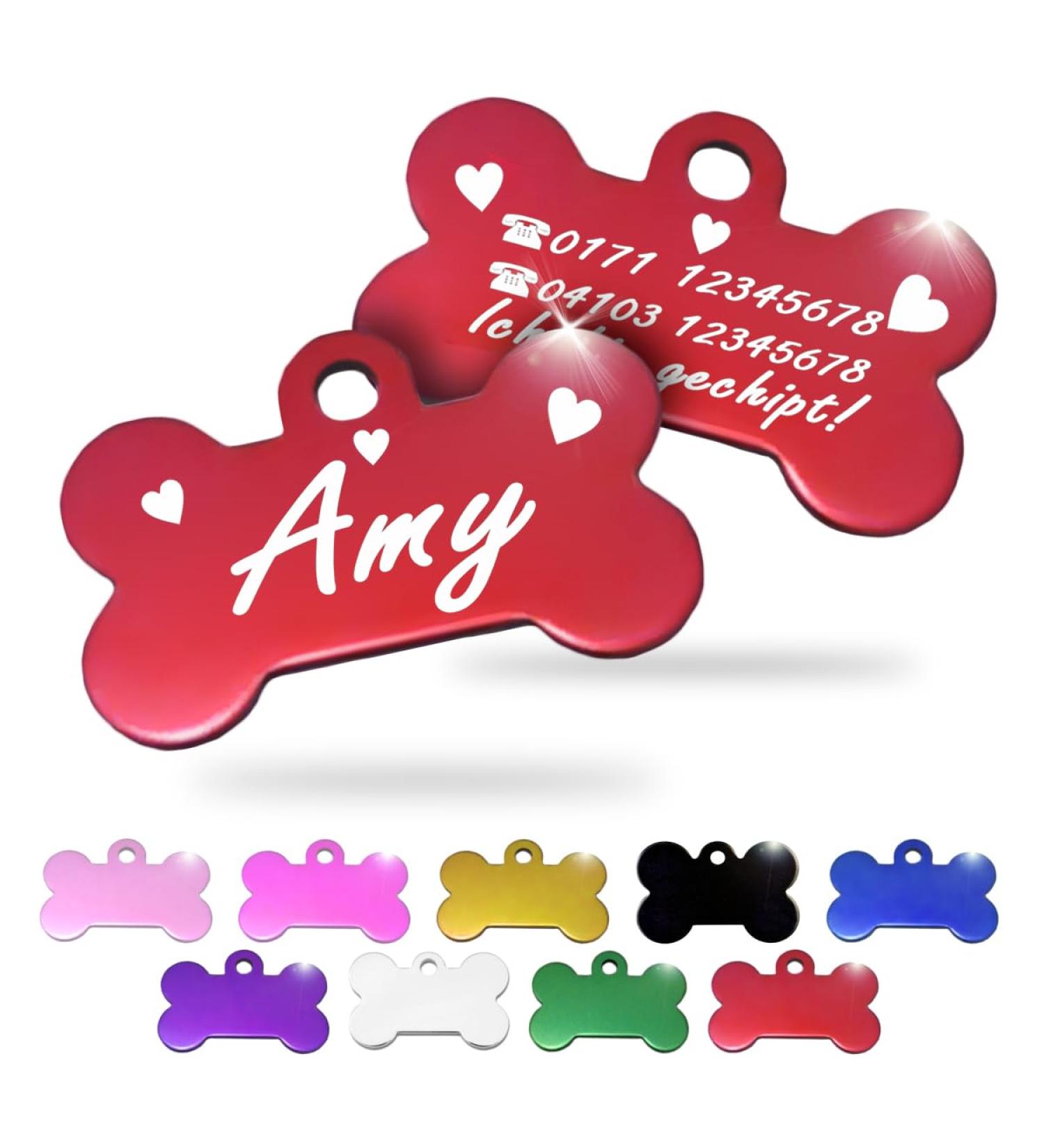 Personalized Dog & Cat Bone Shape Pendants - Ibera Gifts | Engraved Dog Collars & Name Tags (Red Heart) - Buy Online on GoSupps.com