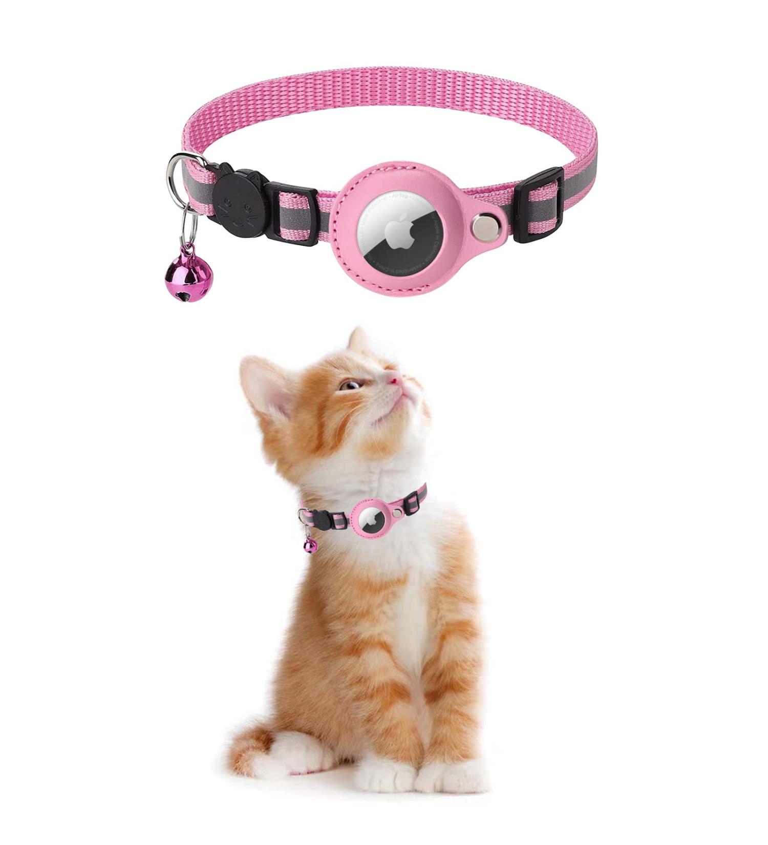 Kolacen Reflecting Airtag Cat Collar with Shell & Bell - Adjustable Safety Buckle for Puppies & Kittens (Pink) - International Shipping Available - Buy Online on GoSupps.com