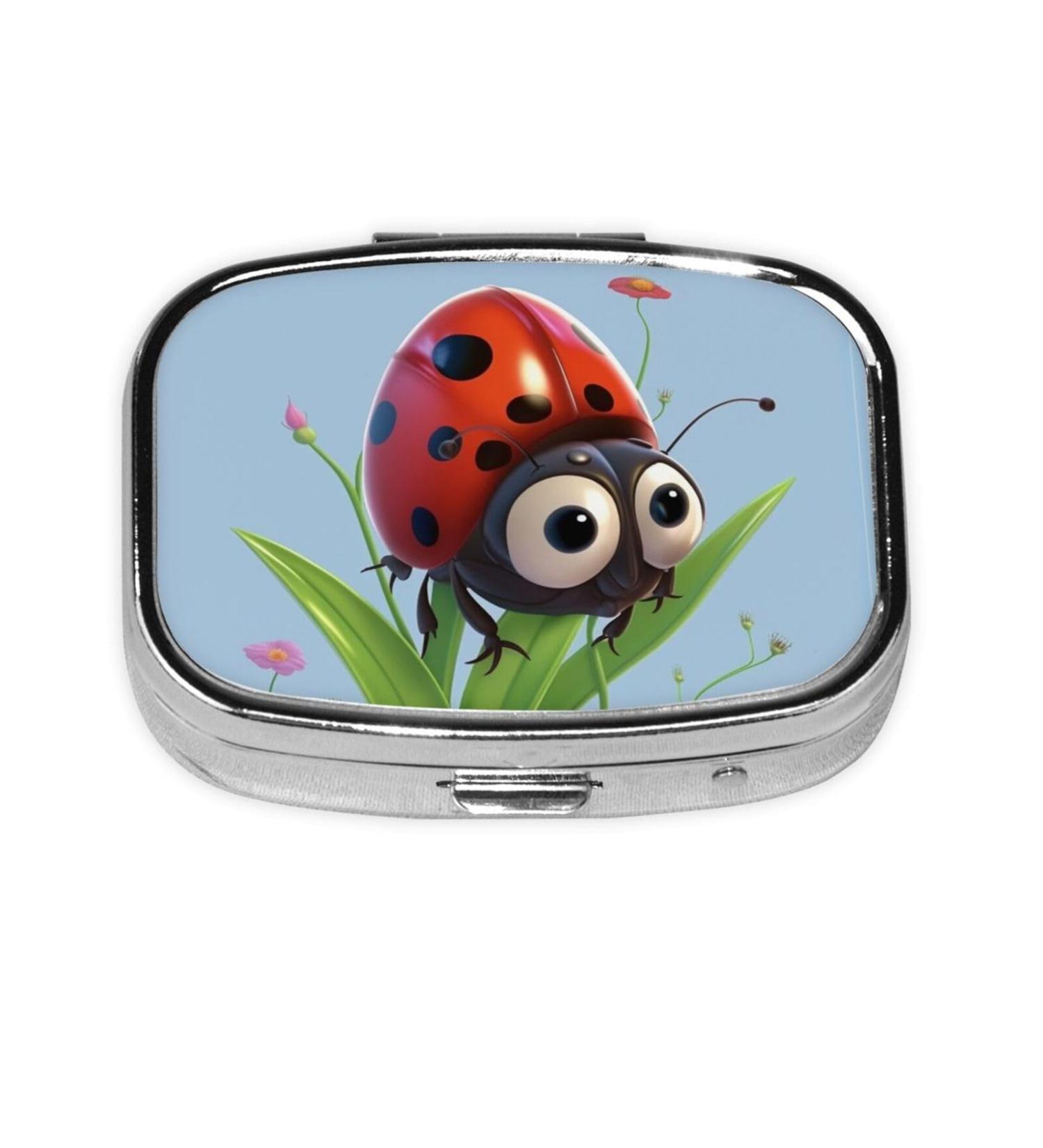 Ladybug Print 2 Compartment Pill Case - Cute Travel Pill Organizer for Purse & Pocket Gifts - Buy Online on GoSupps.com