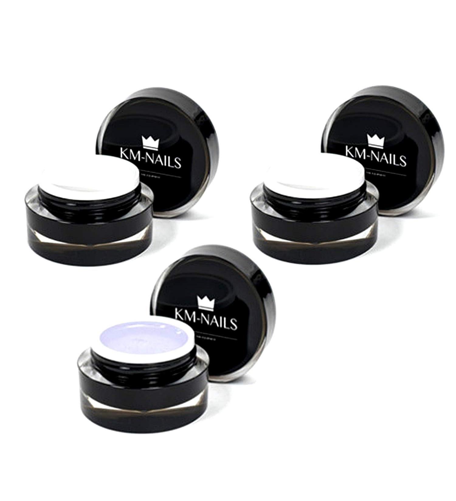 KM-Nails UV and LED curing gel set with adhesive gel builder gel and sealing gel 15ml each