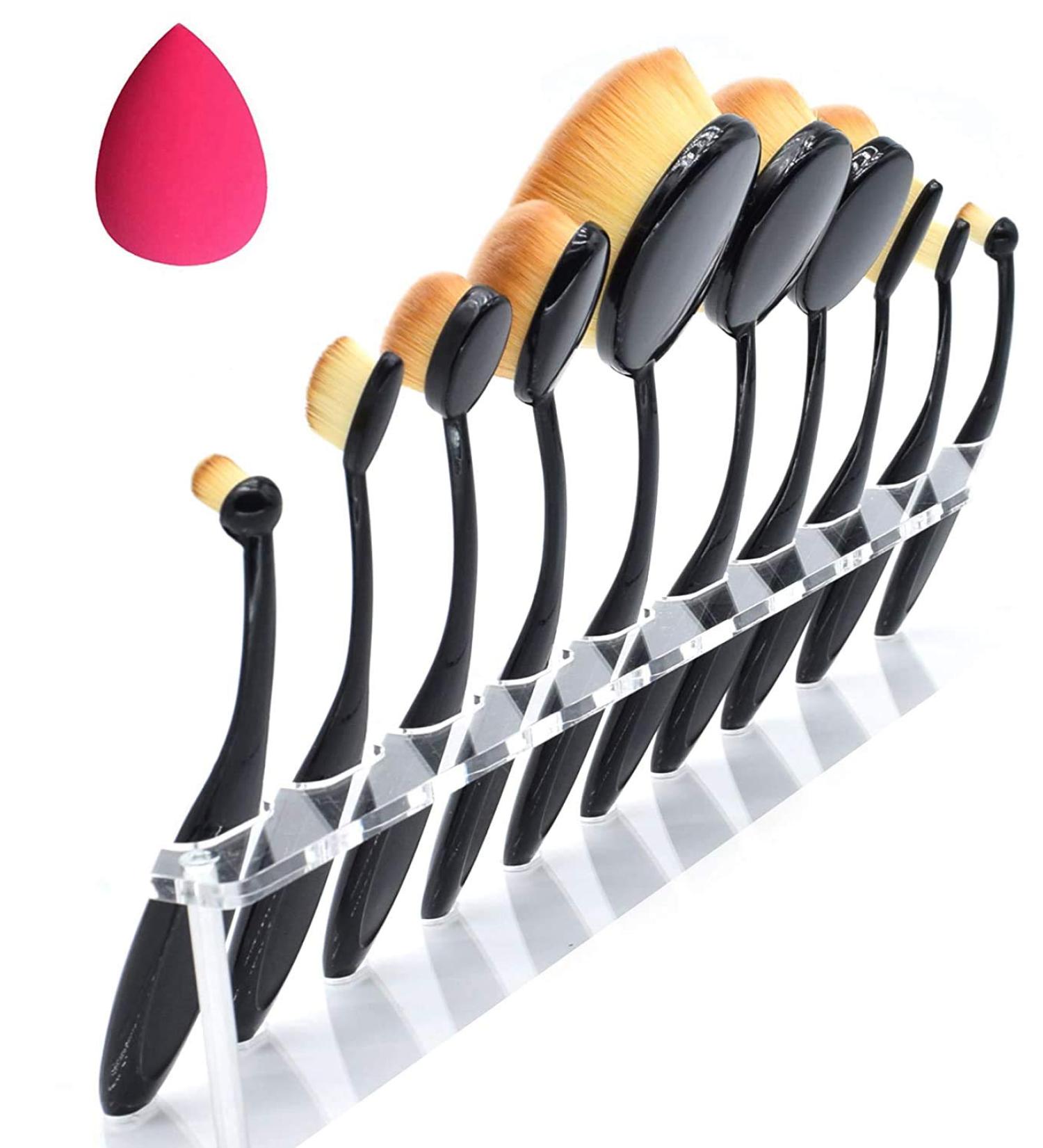 Dolovemk Oval Makeup Brush Set - 10-Piece Professional Brushes for Eyeshadow Foundation Blush & Beauty Sponge (Black) - Perfect for Flawless Makeup Application - Buy Online on GoSupps.com