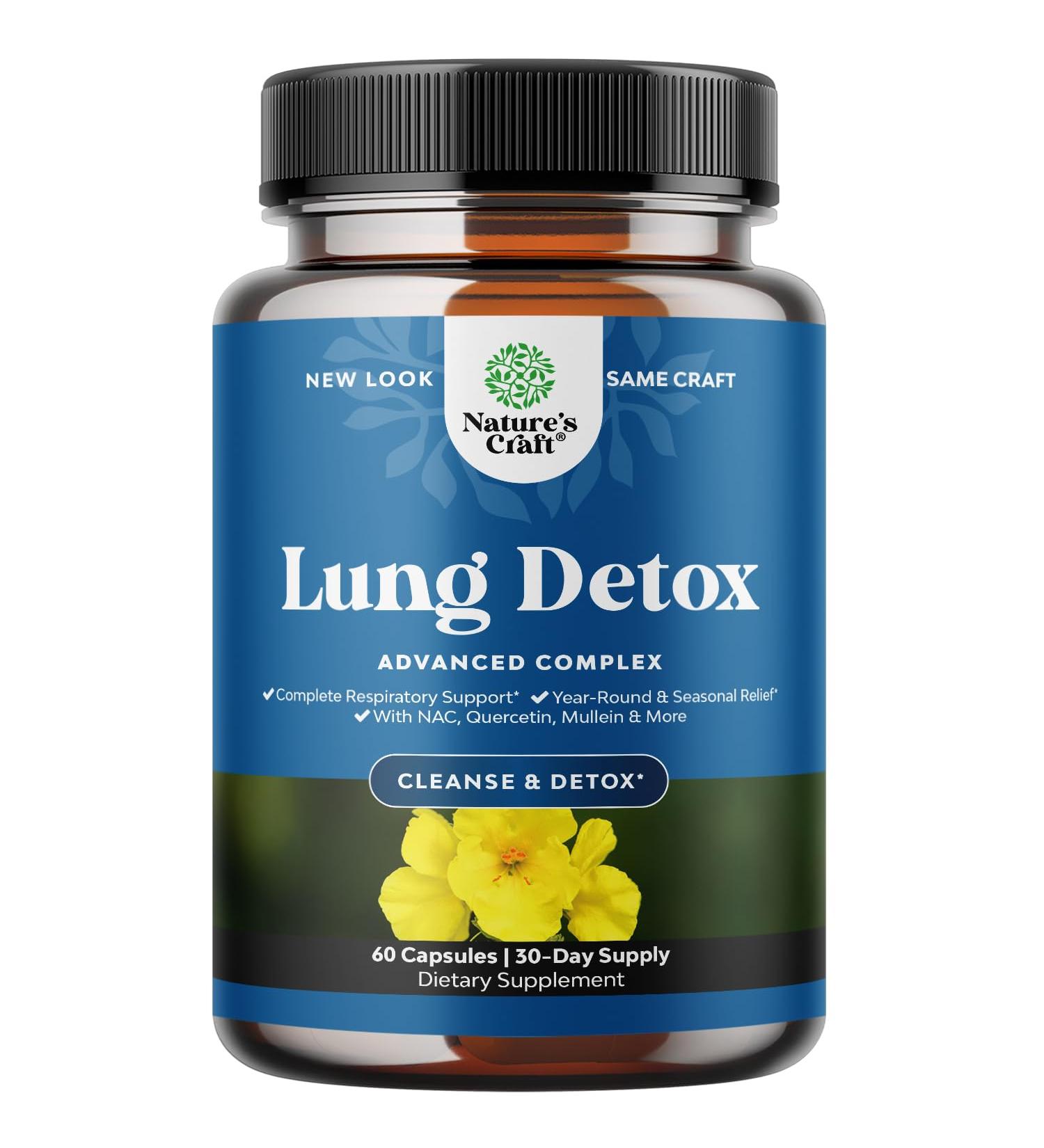 Lung Detox Mullein Leaf Capsules - Natural Respiratory Support with NAC Quercetin & Cordyceps - 60 Count Supplement for Sinus Immunity & Breathing Health - Buy Online on GoSupps.com