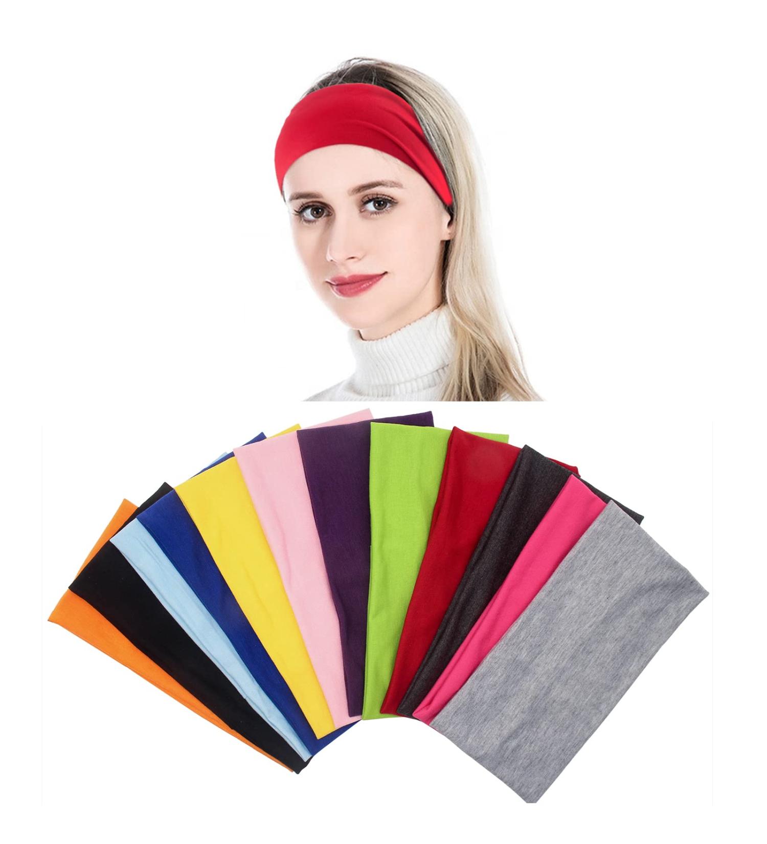 Yeshan Pack of 12 Wide 5 Inch Wicking Athletic Bandana Headbands - Candy Colors - Stretchy Head wrap for Sports and Fashion - Buy Online on GoSupps.com