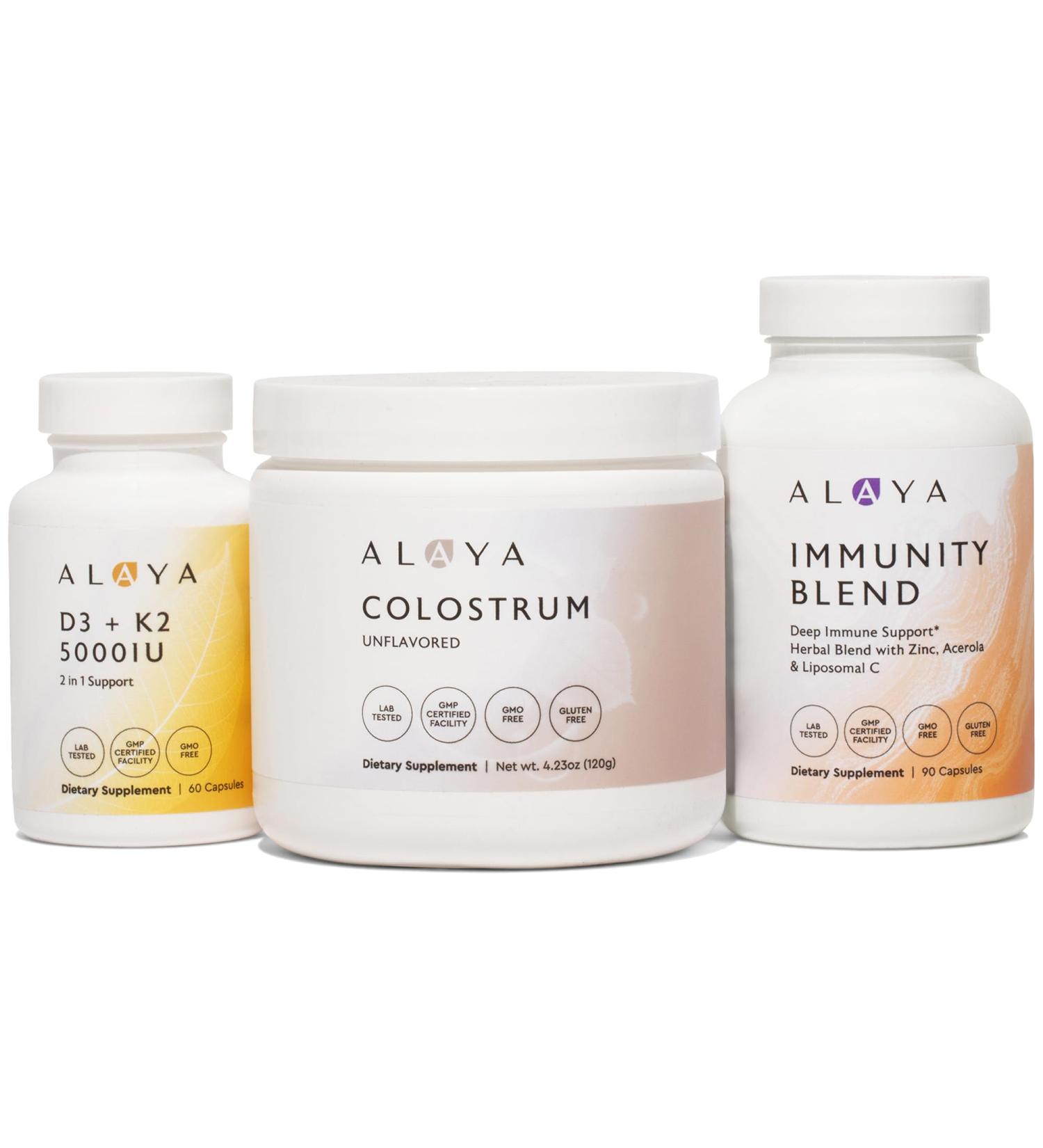 Alaya Immunity Blend, Colostrum & D3 K2 for Daily Immune, Gut & Bone Support - Immunity Starter Bundle - Buy Online on GoSupps.com