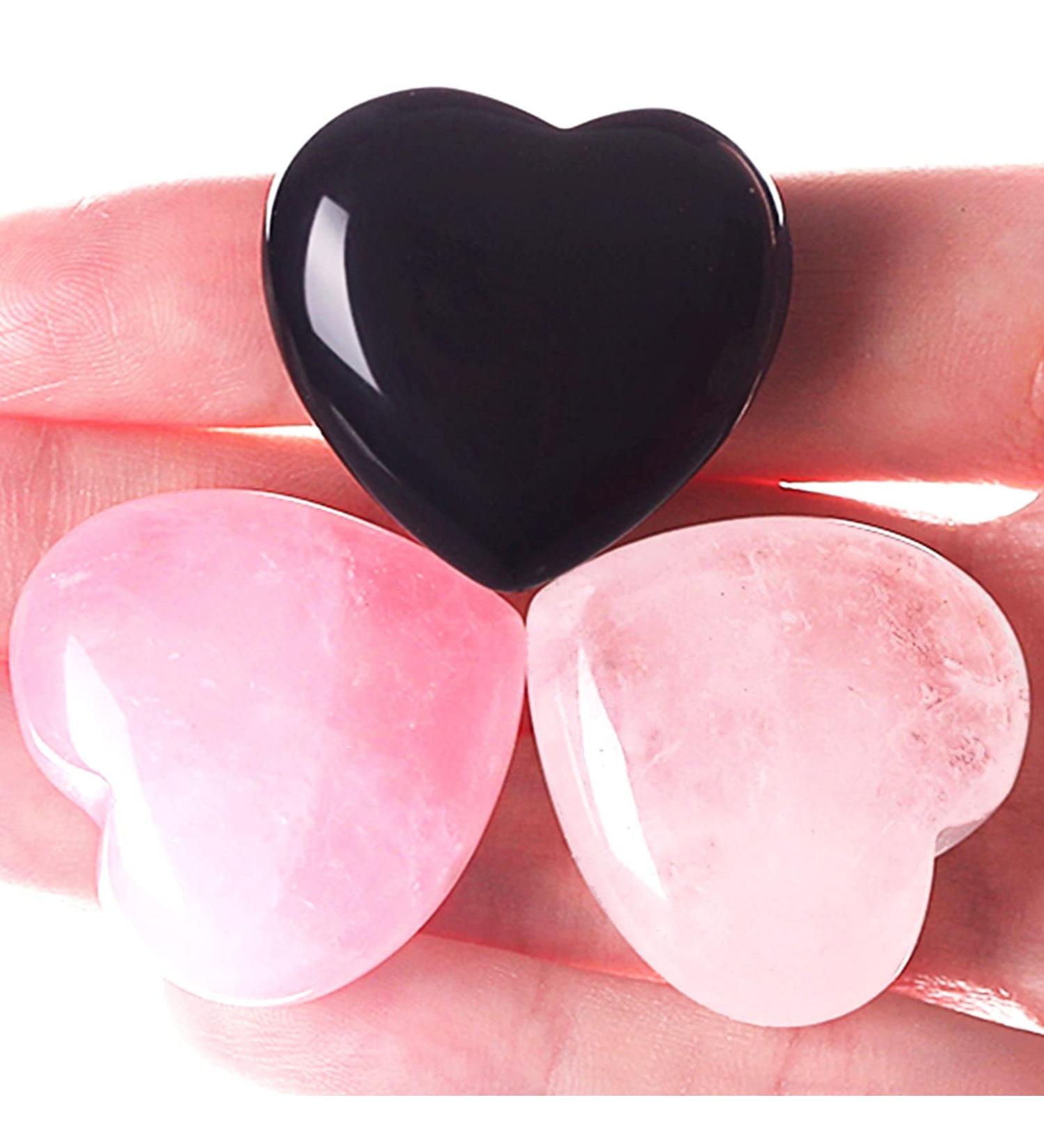 Buy Xianvxi Heartstones Set: Amethyst Rose Quartz & Black Obsidian Healing Crystals - 3PC Large Gemstones for Wellness - Buy Online on GoSupps.com