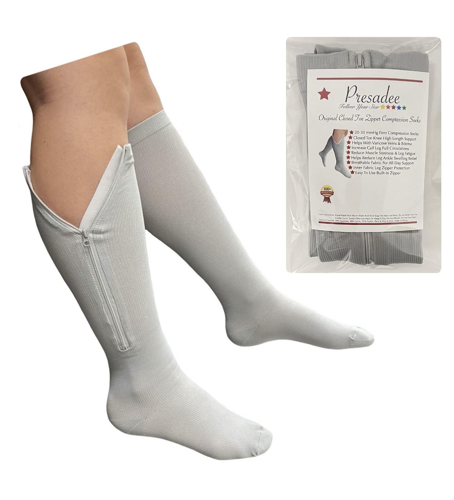 Buy Closed Toe Grey 20-30 mmHg Zipper Compression Calf Leg Socks 4X-Large - Improve Circulation & Comfort | International Shipping Available - Buy Online on GoSupps.com