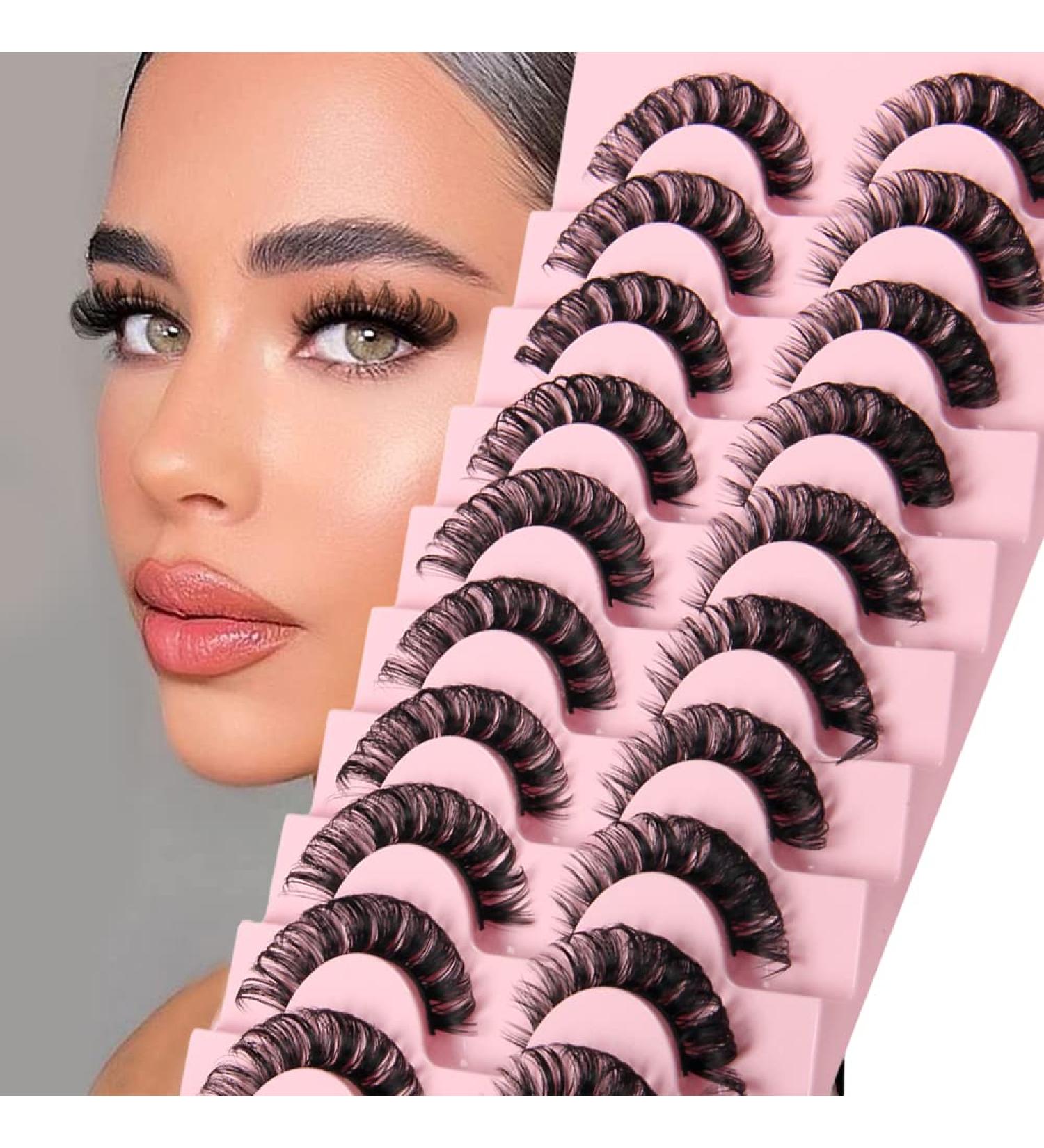 Riya Russian Strip False Eyelashes - 10 Pairs Natural Fluffy Wispy D Curly Reusable Faux Mink Lashes (002) - Buy Online on GoSupps.com