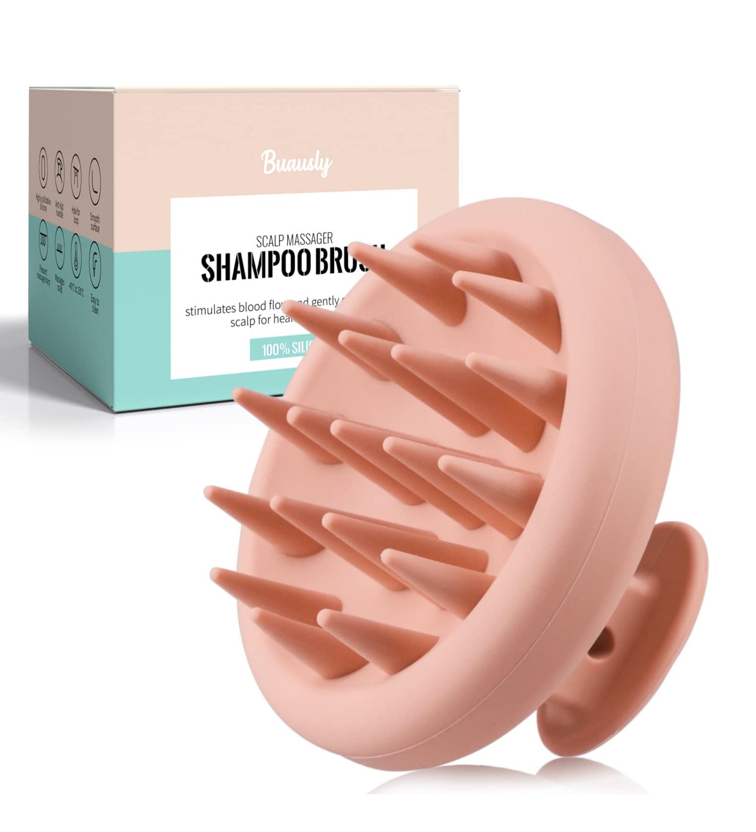 BuauSly Silicone Scalp Massager Brush for Hair Growth and Dandruff Treatment - Salmon Pink - Buy Online on GoSupps.com