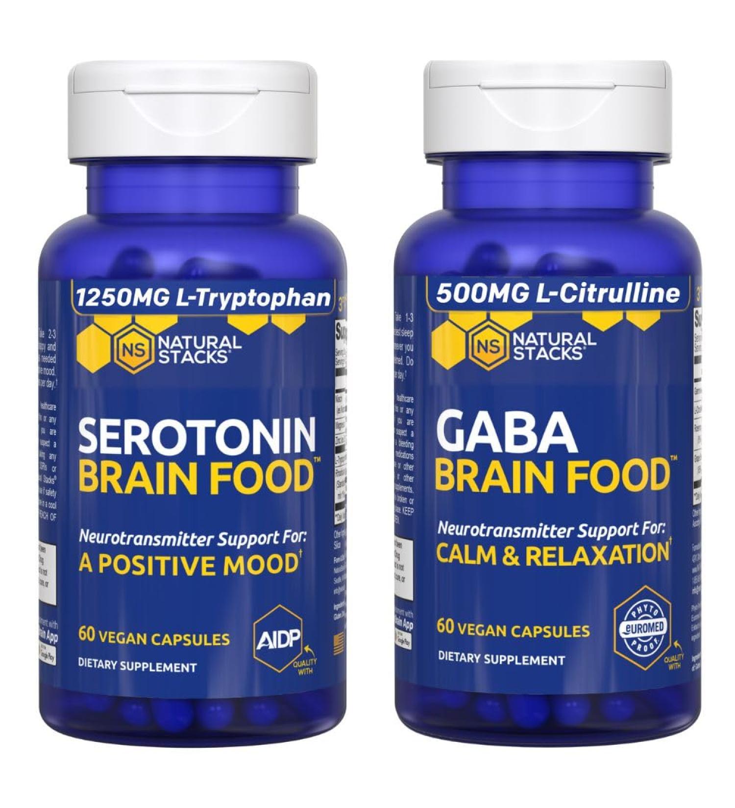 NATURAL STACKS Serotonin & GABA Brain Food Bundle - Supports a Positive Mood & Calmness* - 120 Total Capsules - Buy Online on GoSupps.com