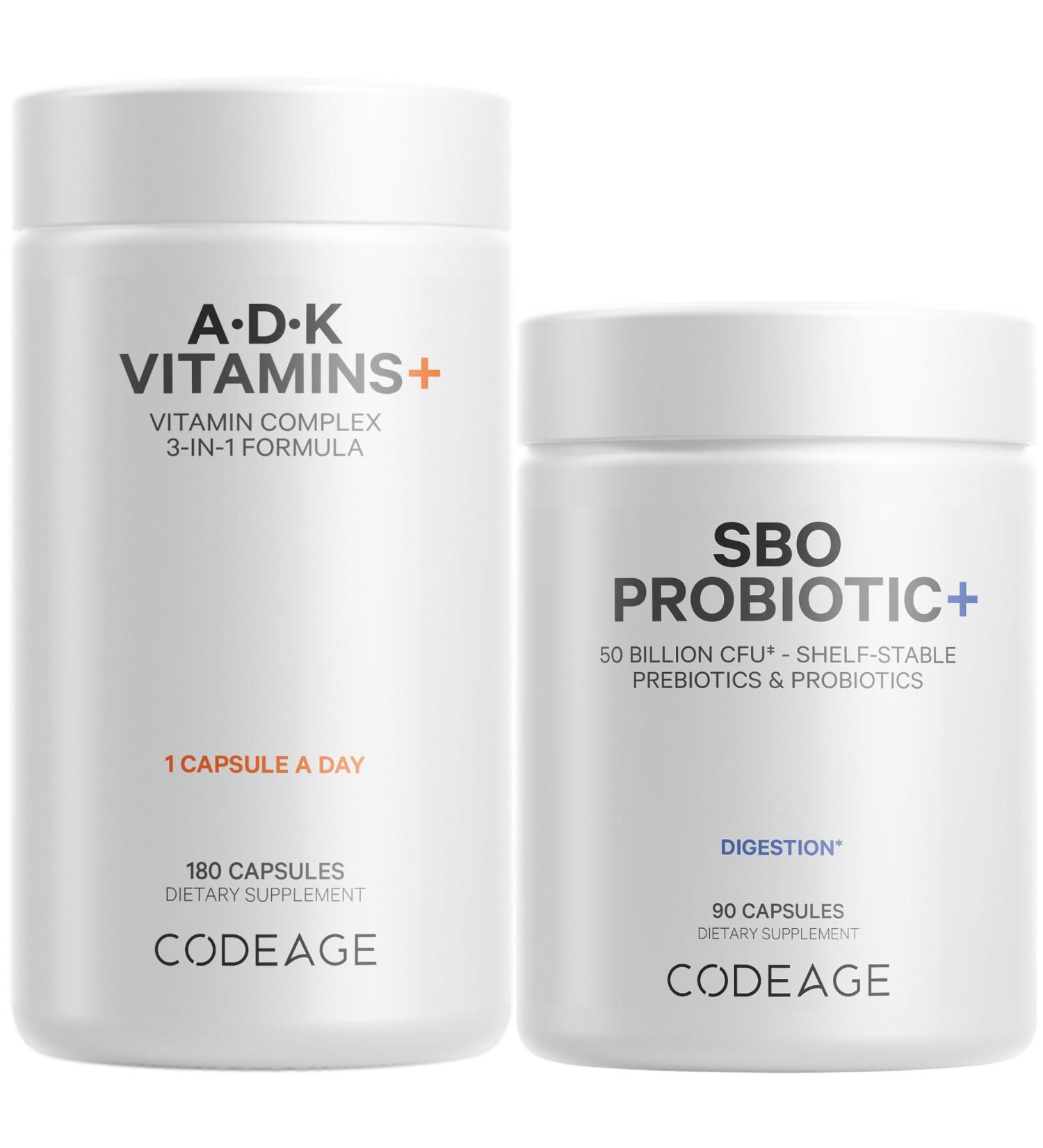 Codeage Daily ADK Vitamin & Probiotic Bundle Vitamin A Retinyl Palmitate Vitamin D3 Cholecalciferol Vitamin K 50 Billion CFU SBO Probiotic Blend Non-GMO - Buy Online on GoSupps.com