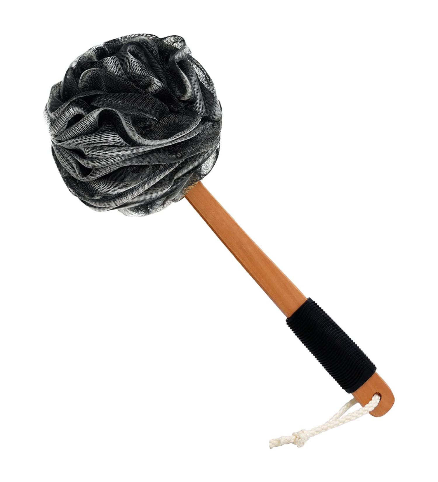 Premium Black Shower Sponge with Handle Back Brush & Body Massage Peeling Sponge for Adults Ideal for Relaxing Baths & Exfoliation - Buy Online on GoSupps.com
