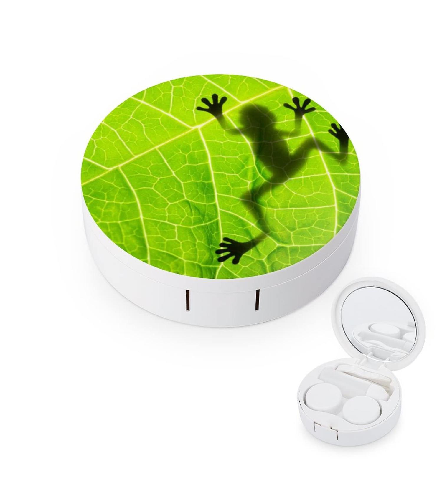 Frog Shadow On Leaf Round Case For Contact Lens Kit Storage Box with Mirror Printed - Buy Online on GoSupps.com