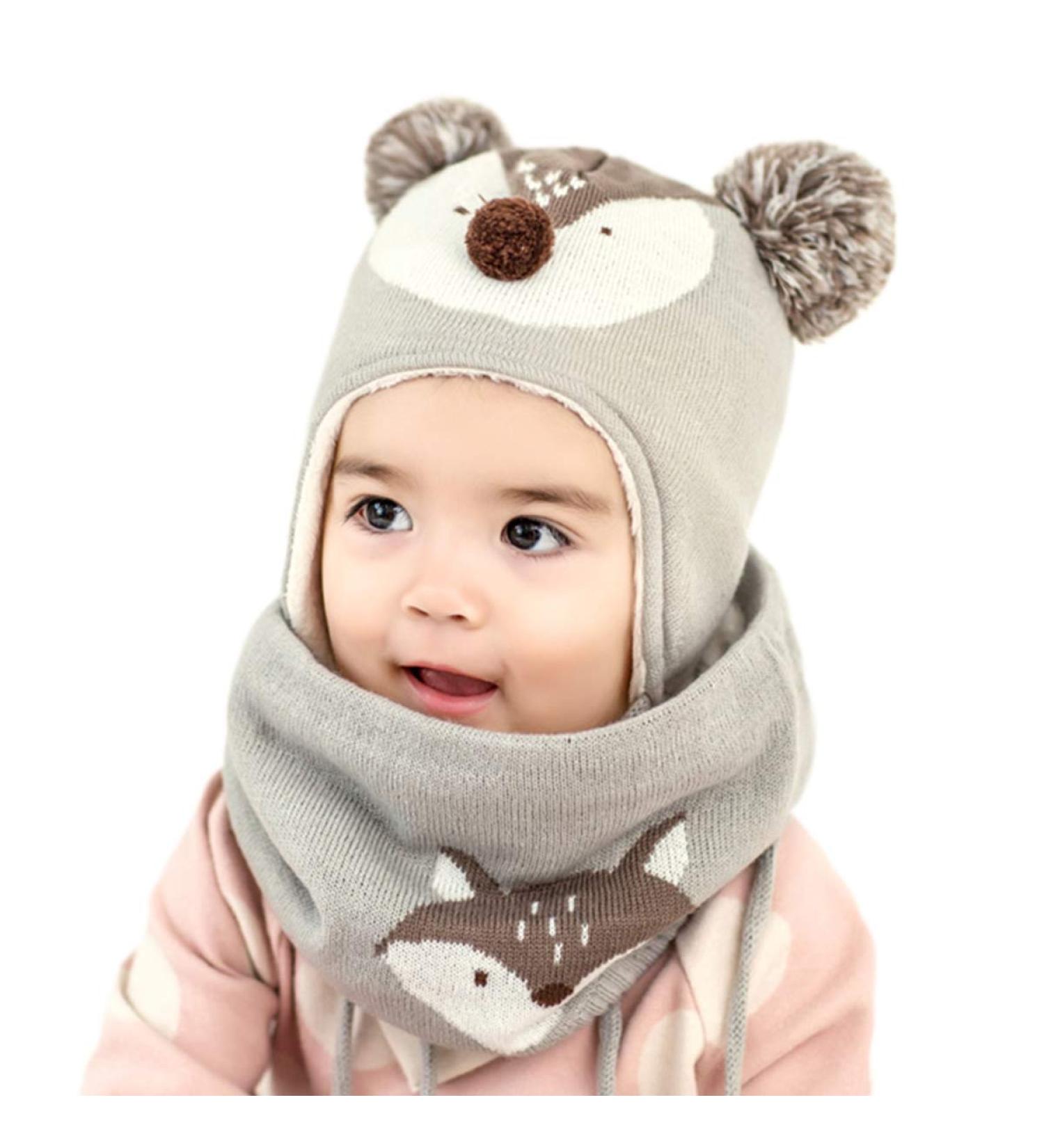 DORRISO Kids Caps Scarf Set | Cute Autumn Winter Newborn Baby Beanie Hat & Scarf | Boys Girls Knitted Warm Comfort | Gray M - Buy Online on GoSupps.com