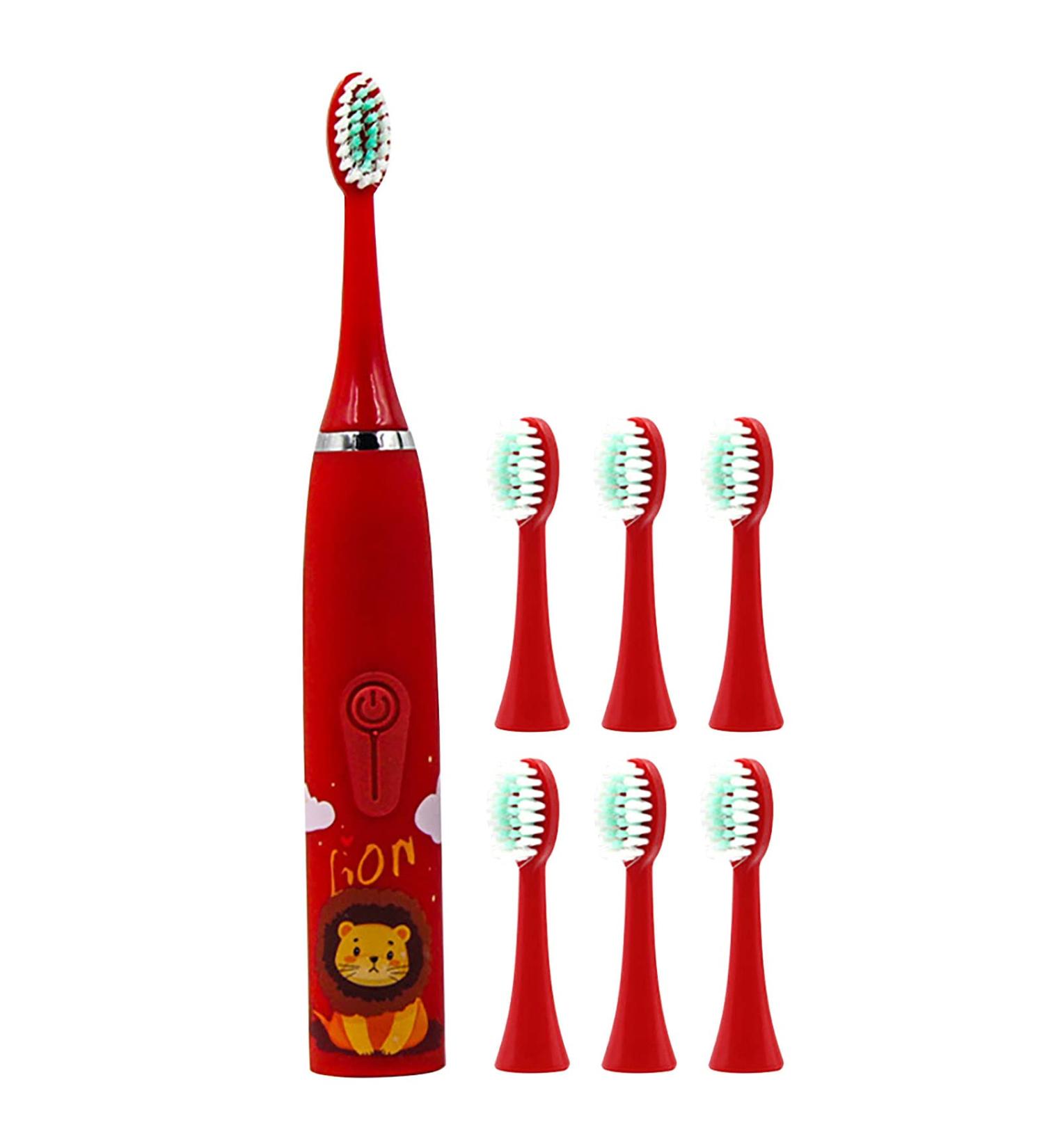 Electric Toothbrush Children USB Rechargeable - Electric Toothbrush Kids 6-12 Toothbrush Soft Hair Cleaning Tool for Child Boys and Girls Bathroom Products (Red)