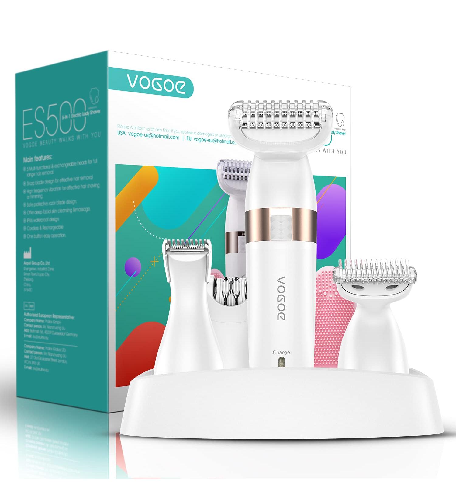 VOGOE Electric Razors for Women - 5 in 1 Bikini Trimmer & Lady Foil Shaver - Rechargeable, Wet & Dry Body Hair Removal - Cordless & Waterproof ES500 - Buy Online on GoSupps.com