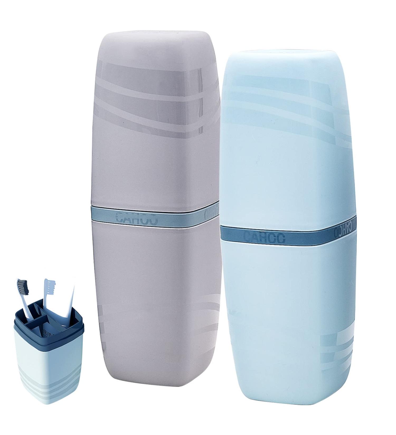 Portable Travel Toothbrush Set - 2 Toothbrushes Toothpaste Container & Holder for Camping & Travel - Buy Online on GoSupps.com