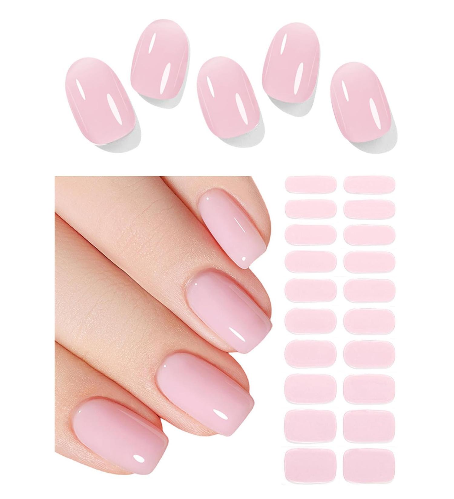Semi Cured Gel Nail Strips | Jelly Baby Pink - 20pcs Gel Nail Wraps for DIY | UV Nail Stickers A117 - Buy Online on GoSupps.com