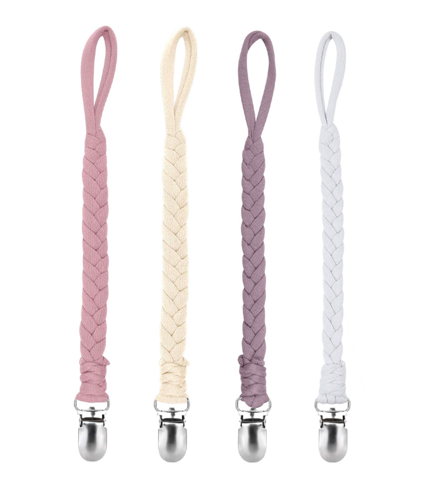 4 Pack Handmade Braided Rope Pacifier Clip Holder for Boy and Girl - Unisex Design in Purple - Buy Online on GoSupps.com