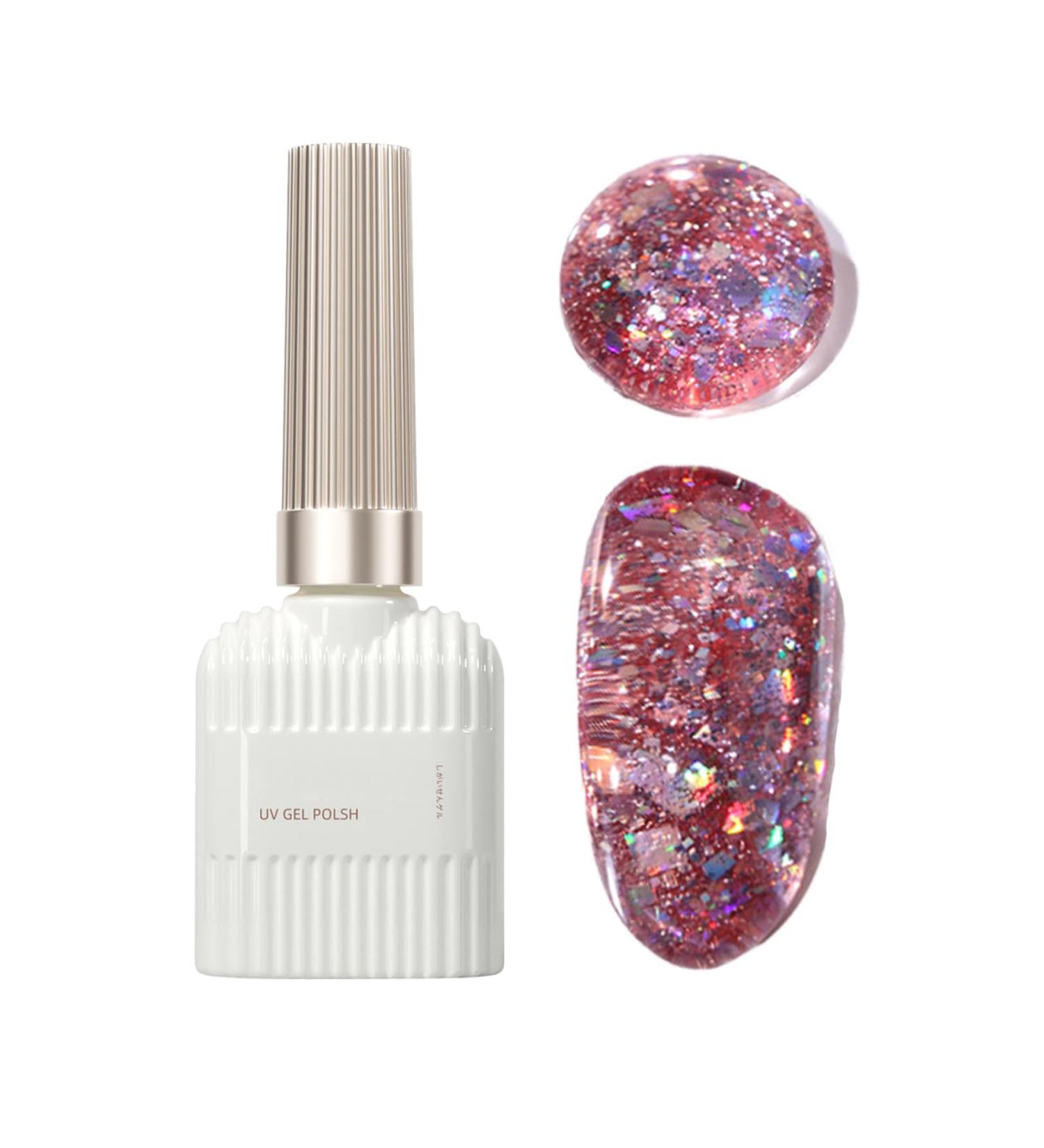 Glitter Gel Nail Polish 15ML Rose Pink Glitter Gel Polish Sparkle Nail Gel Varnish Soak Off UV LED Pink Gel Nail Polish Nail Gel Polish Nail Art Starter Manicure Salon DIY at Home - Buy Online on GoSupps.com