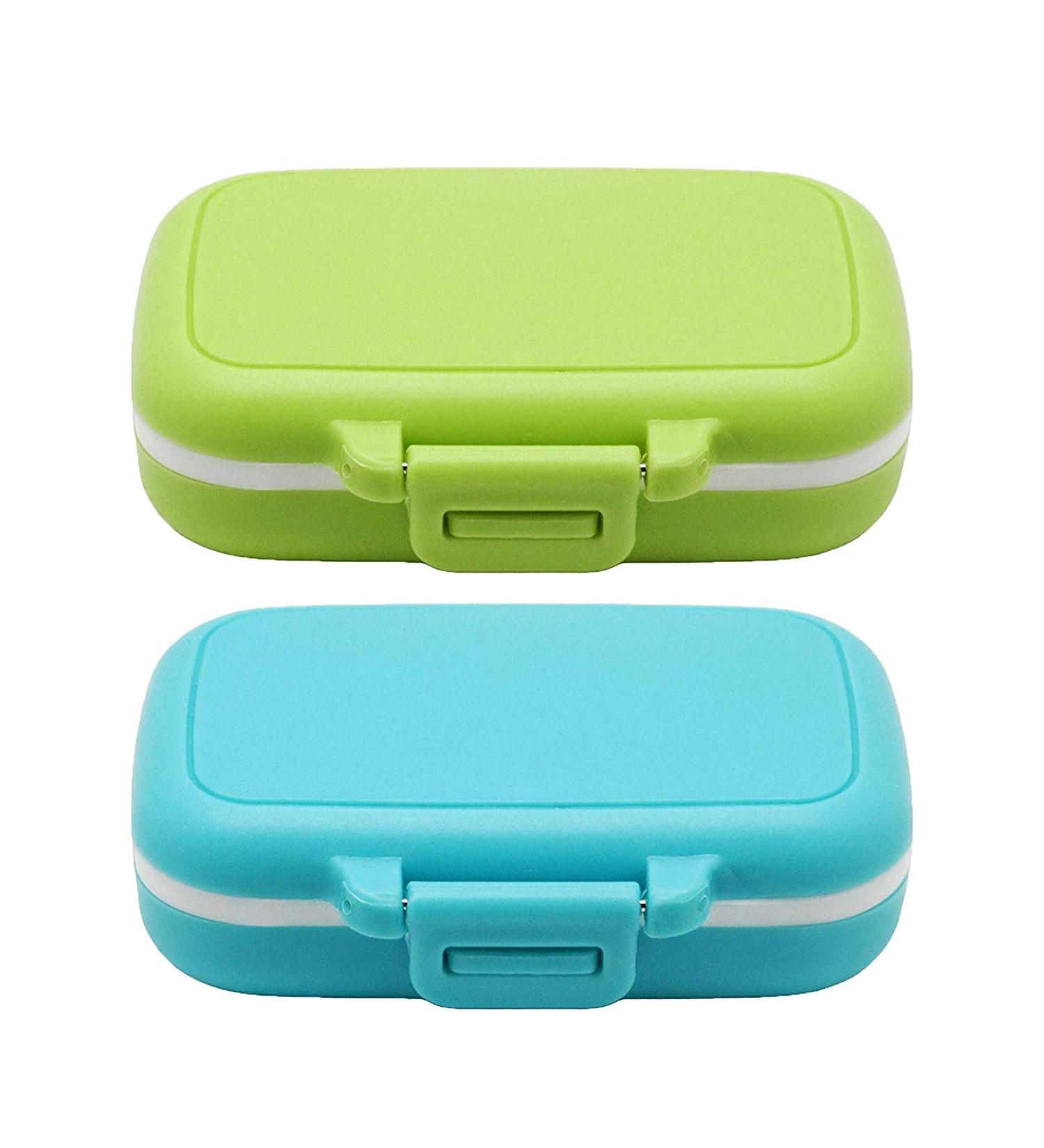 Small Pill Box Supplement Case | Portable 3-Compartment Travel Medication Organizer (Green & Blue) - Daily Vitamin Storage Solution - Buy Online on GoSupps.com