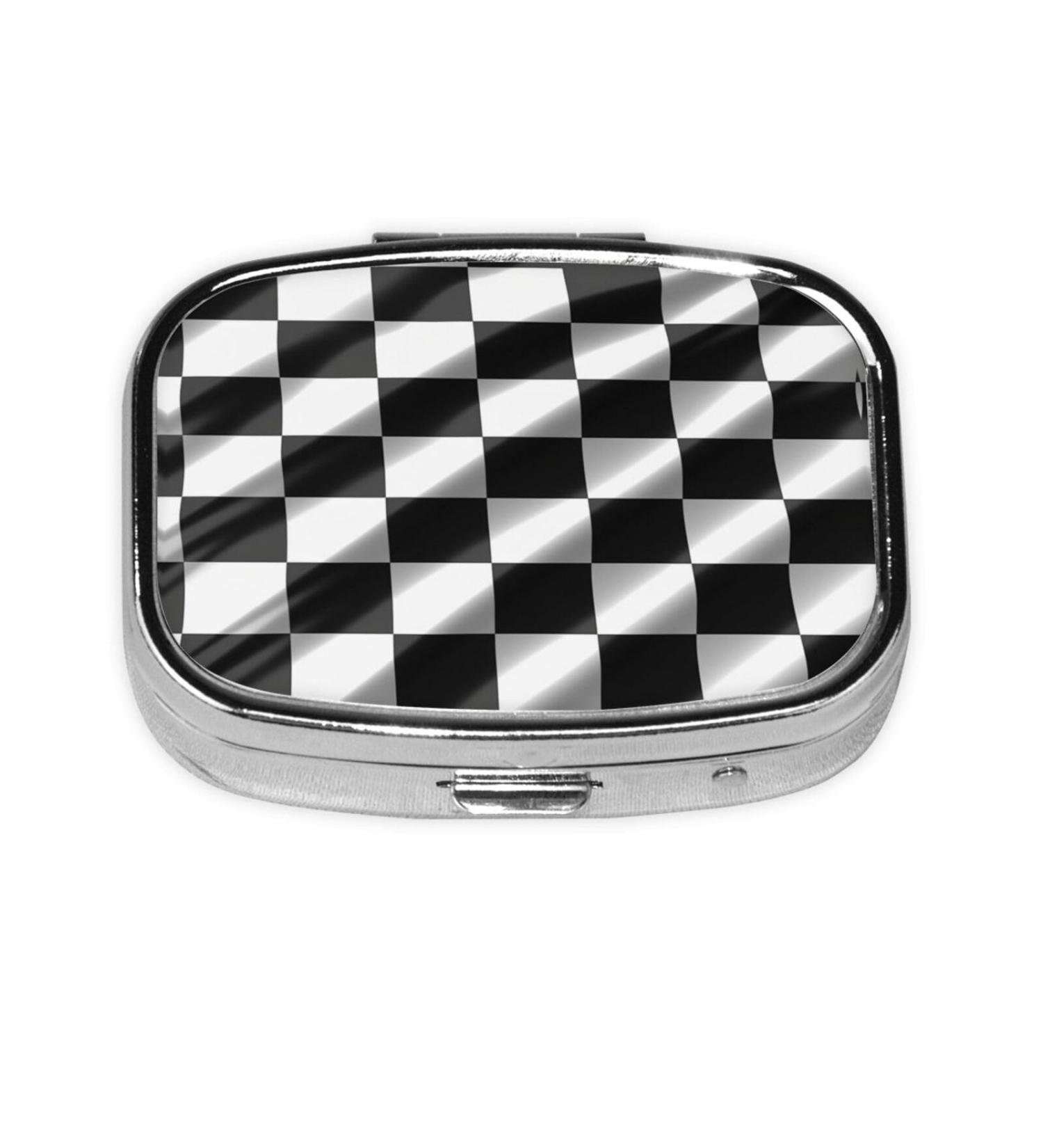 Black White Checkered Flag Pill Case Travel-Friendly 2 Compartment Organizer for Pills Cute Small Pill Box for Purses & Gifts - Buy Online on GoSupps.com