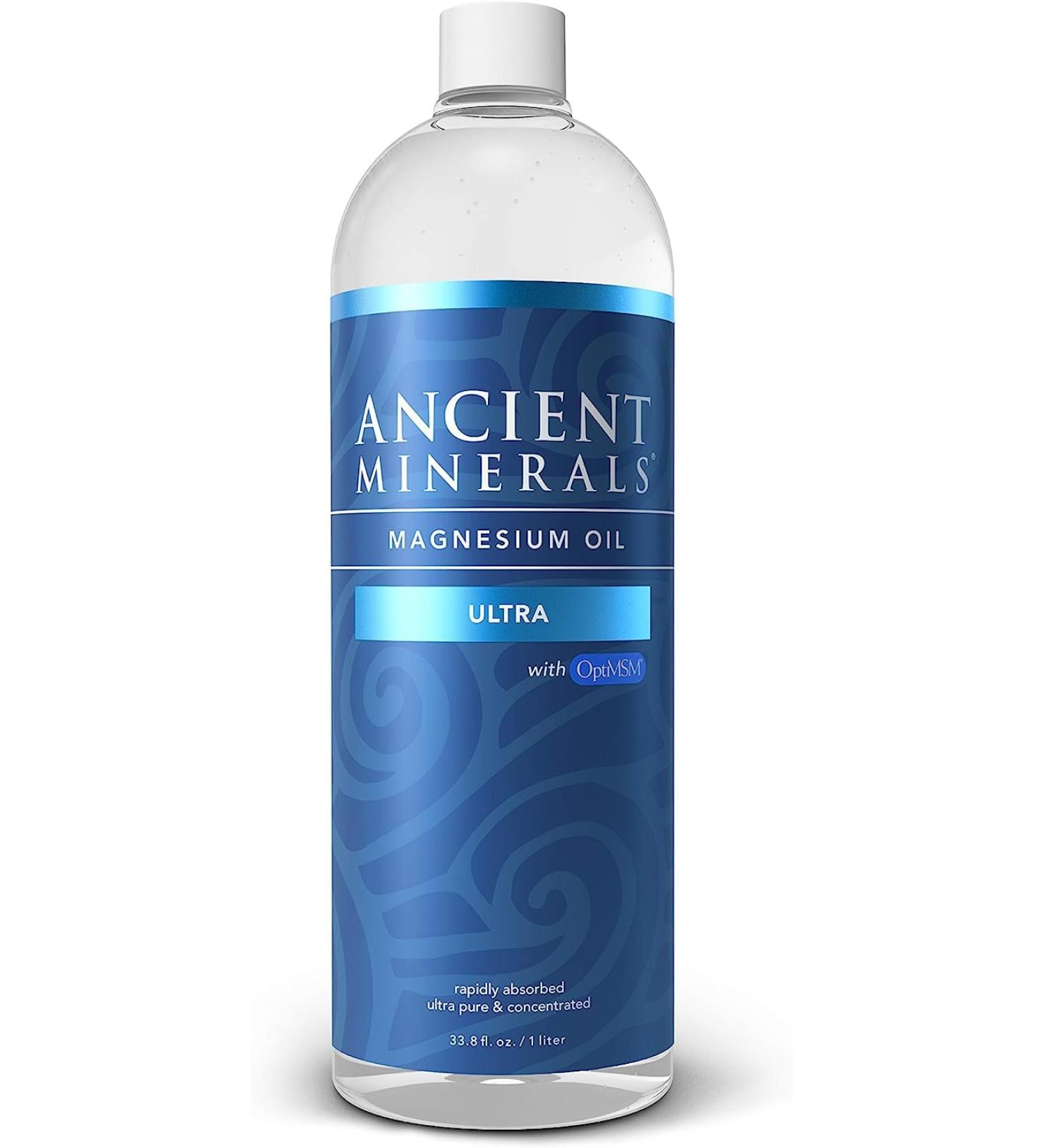 Ancient Minerals Magnesium Oil Spray ULTRA with MSM - a Pure Zechstein Topical Magnesium Chloride Supplement with The Added Benefits of OptiMSM - Refill Size 33.8oz (1L) - Buy Online on GoSupps.com