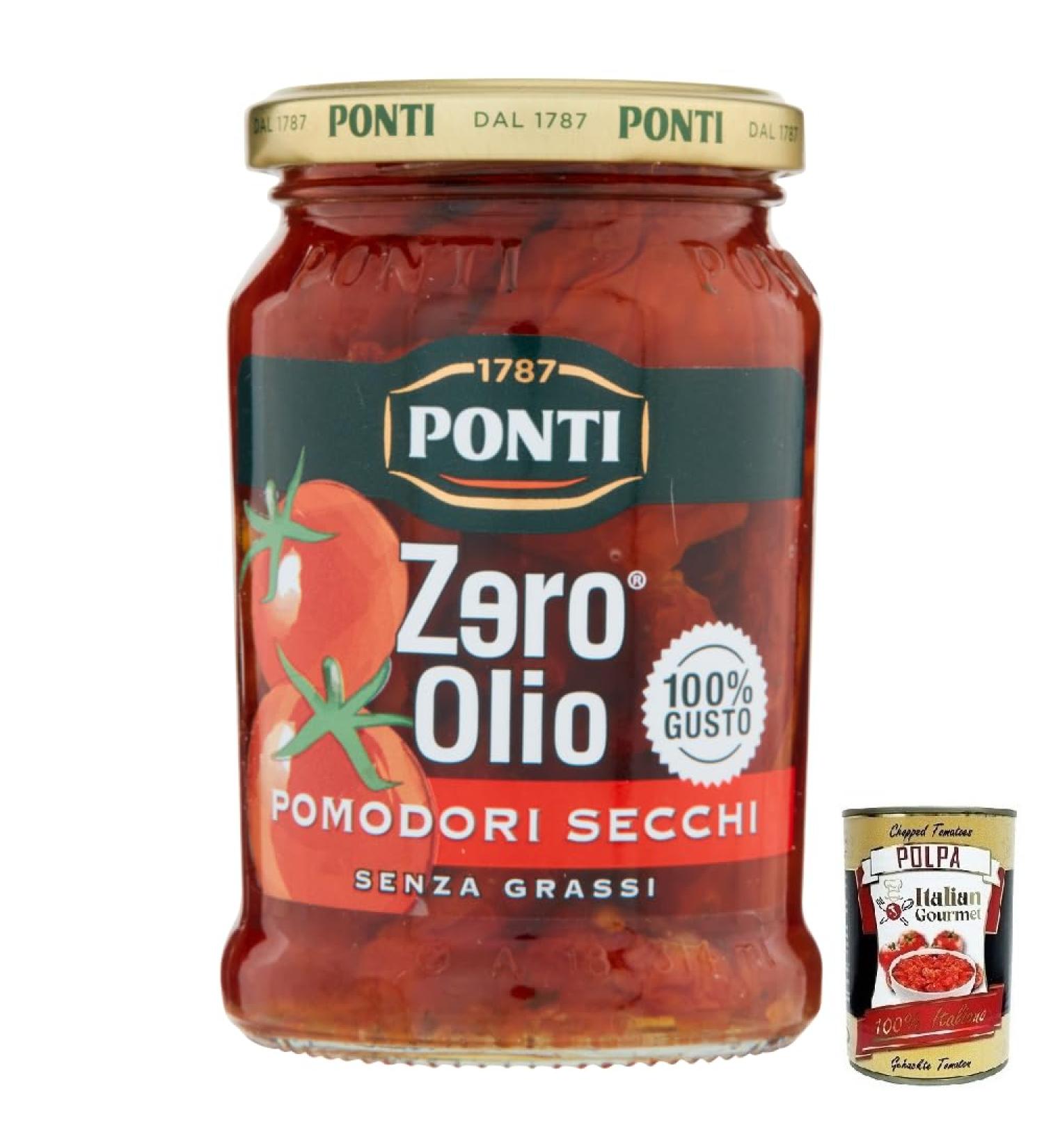  Italian Gourmet E.R. Ponti Dried Tomatoes Zero Olio Oil Free Dried Tomatoes Non-Greasy 300g Pot + Gourmet Italian Tomato Pulp Box 400g - Buy Online on GoSupps.com