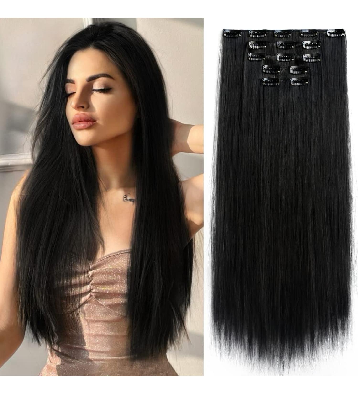 Clip in Hair Extensions Straight Black 22 Synthetic Thick Blonde Curly Wavy 5PCS - Buy Online on GoSupps.com