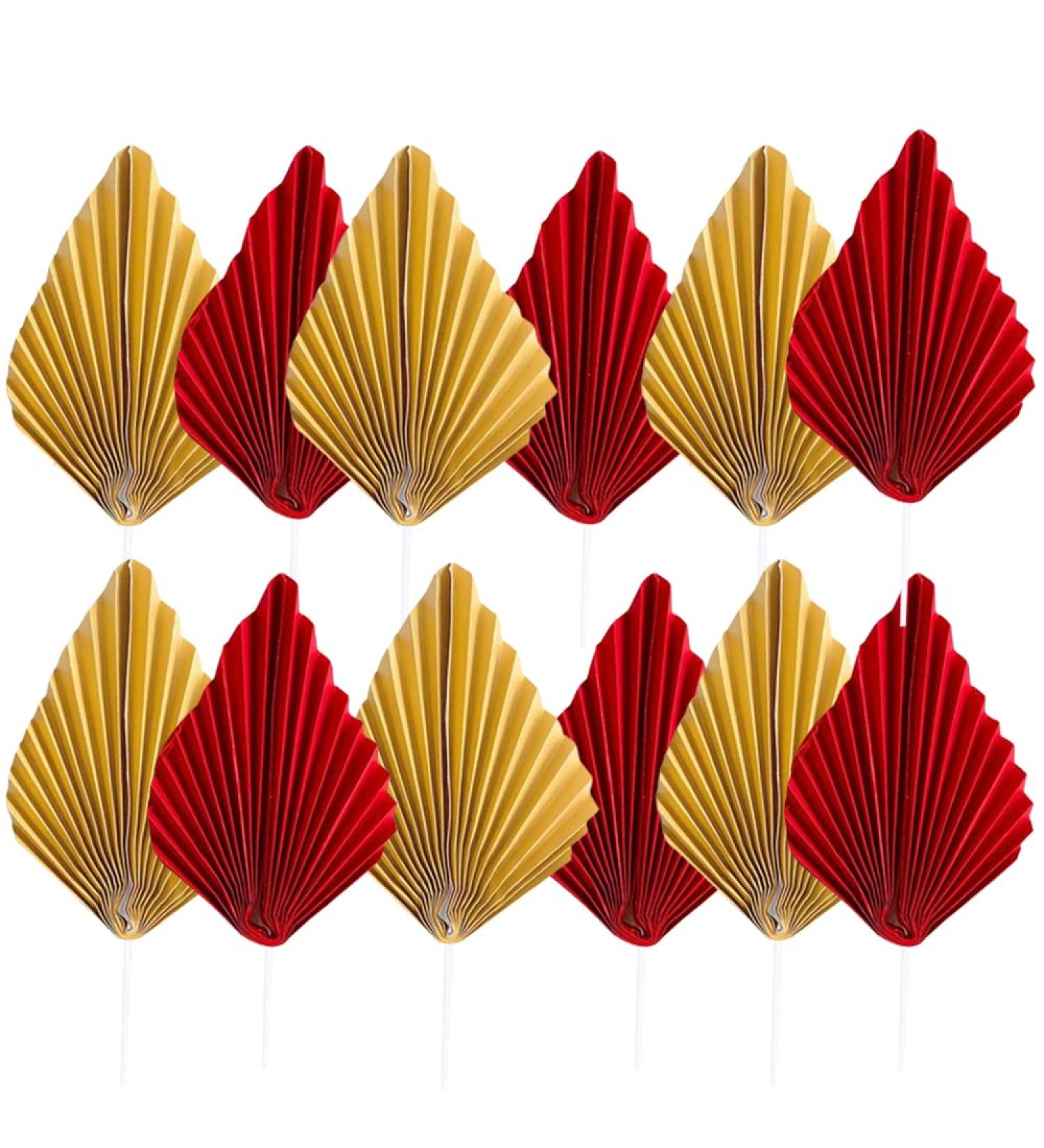 12 PCS Palm Leaf Fan Cake Topper Palm Spear Leaf Cupcake Toppers Cake Insert Decoration Leaves Topper for Party Wedding Cake Decorating - Buy Online on GoSupps.com