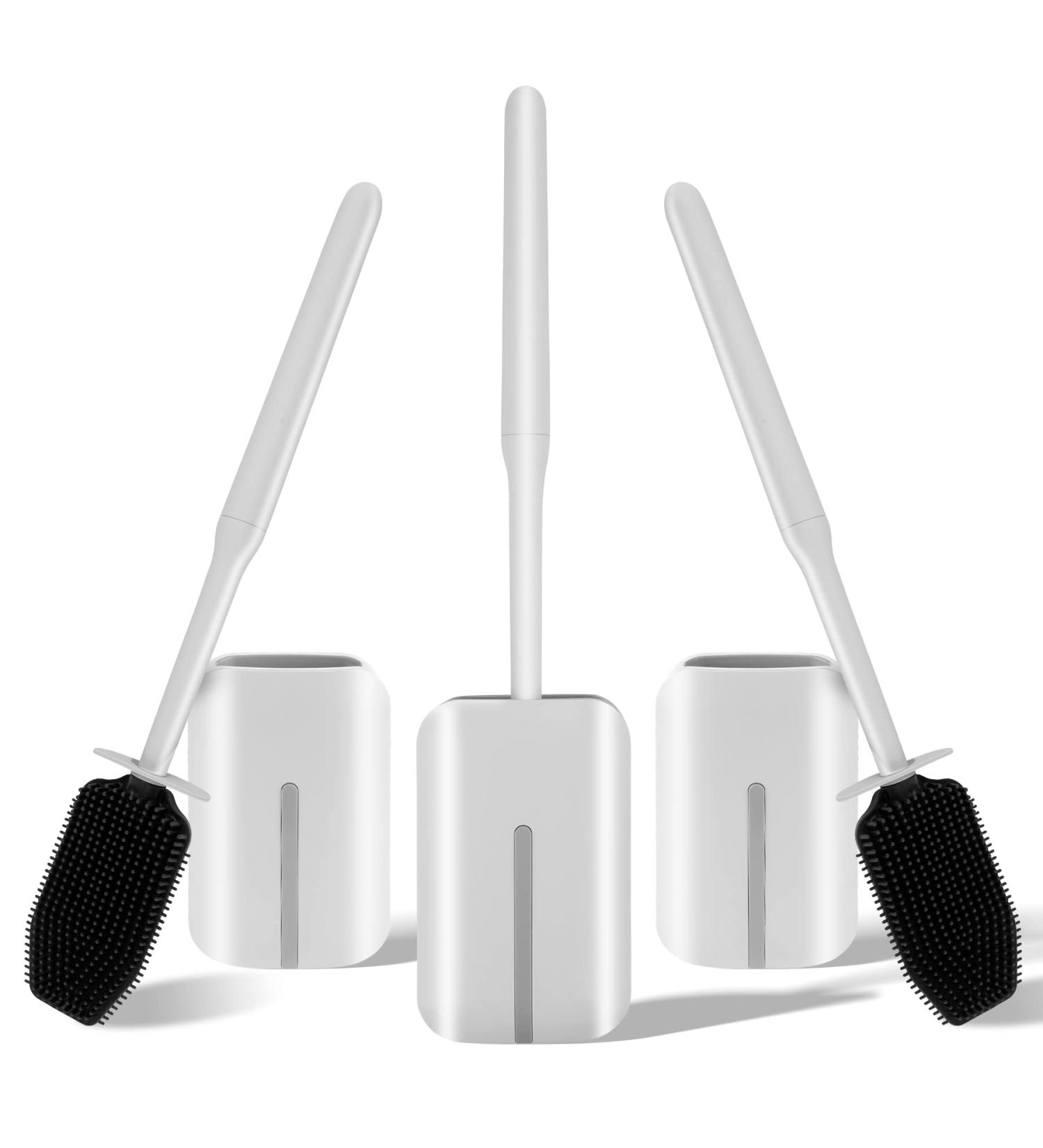 Hibbent 3 Pack Silicone Toilet Bowl Brush Set with Ventilated Holder - Grey | Bathroom Deep Cleaning Kit for Flexible Scrubbing - Toilet Scrubber - Buy Online on GoSupps.com