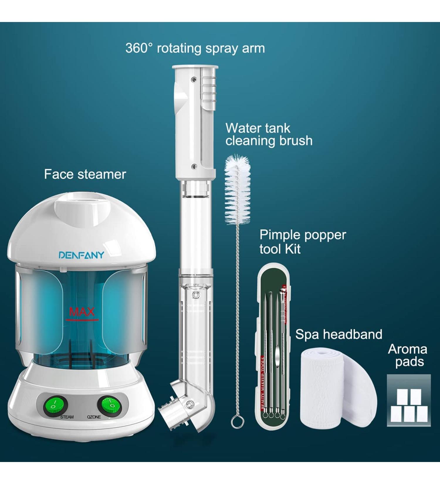 DENFANY Nano Ionic Face Steamer - Extendable 360 Rotating Arm | Skin Hydration and Pore Cleansing - Buy Online on GoSupps.com