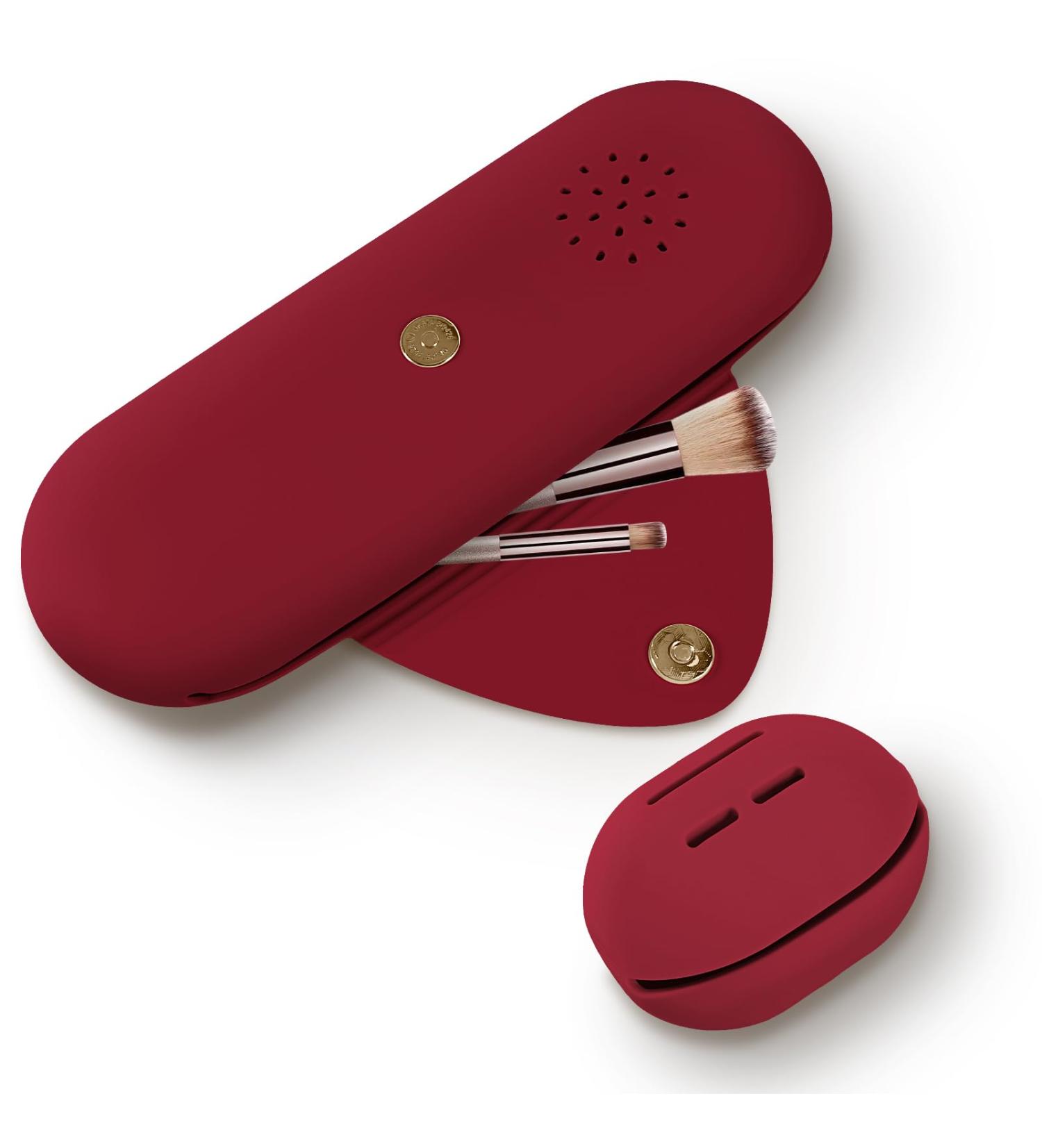 Qetlavee Silicone Make-Up Bag & Brush Container - Portable Travel Essentials with Magnetic Snap Design - Easy to Clean Red Cosmetics Holder - Buy Online on GoSupps.com