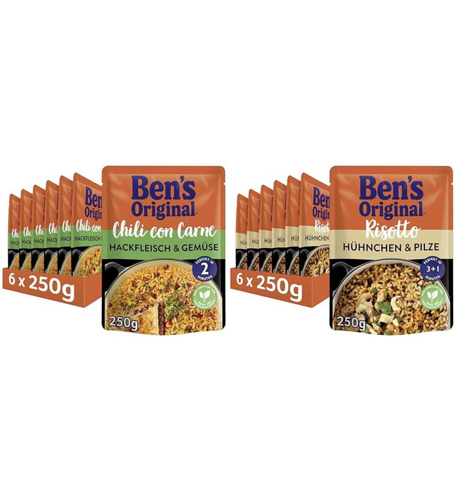Ben's Original Express Rice Multipack - Chili Con Carne & Risotto Chicken & Mushrooms (12 x 250g) - International Shipping Available - Buy Online on GoSupps.com