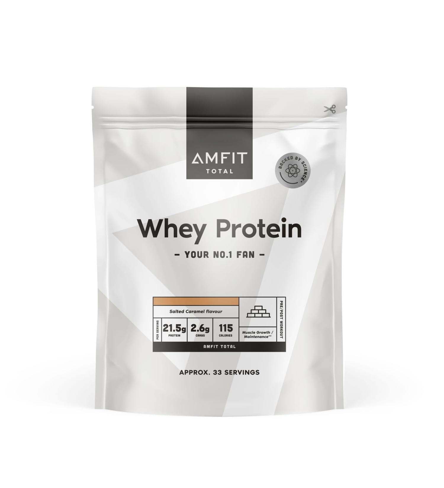 Amfit Nutrition Whey Protein Powder Salted Caramel Flavor 1kg - 33 Servings - Buy Online on GoSupps.com