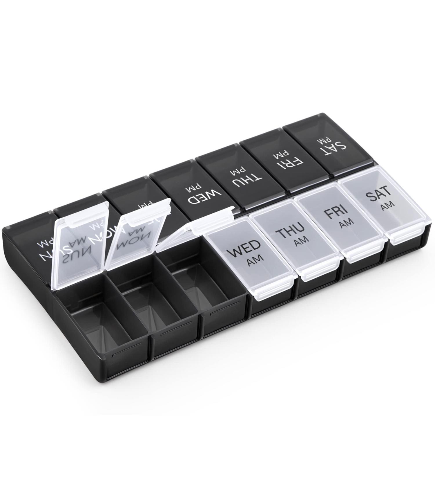 Extra Large AM PM Pill Organizer - Easy Open Weekly Case for Daily Vitamins - Arthritis Friendly 2 Times a Day Pill Box - Buy Online on GoSupps.com