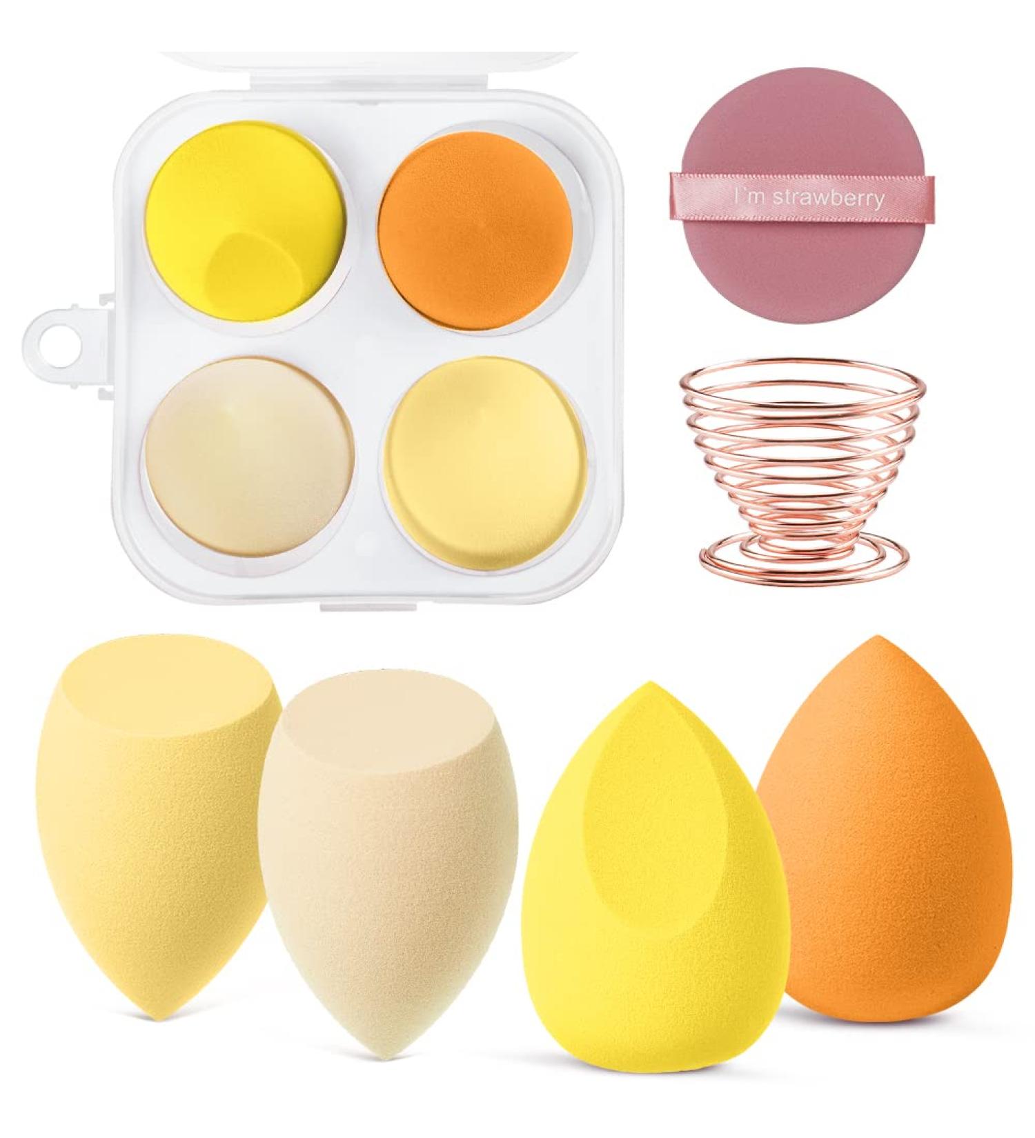 AUAUY 6 Pcs Makeup Sponges Blender Set 4 Pcs Professional Beauty Sponge Foundation Blending Blender with 1 Sponge Holder 1Powder Puff Multi-colored Makeup Sponges for Cream Liquid and Powder 4pcs-Yellow - Buy Online on GoSupps.com
