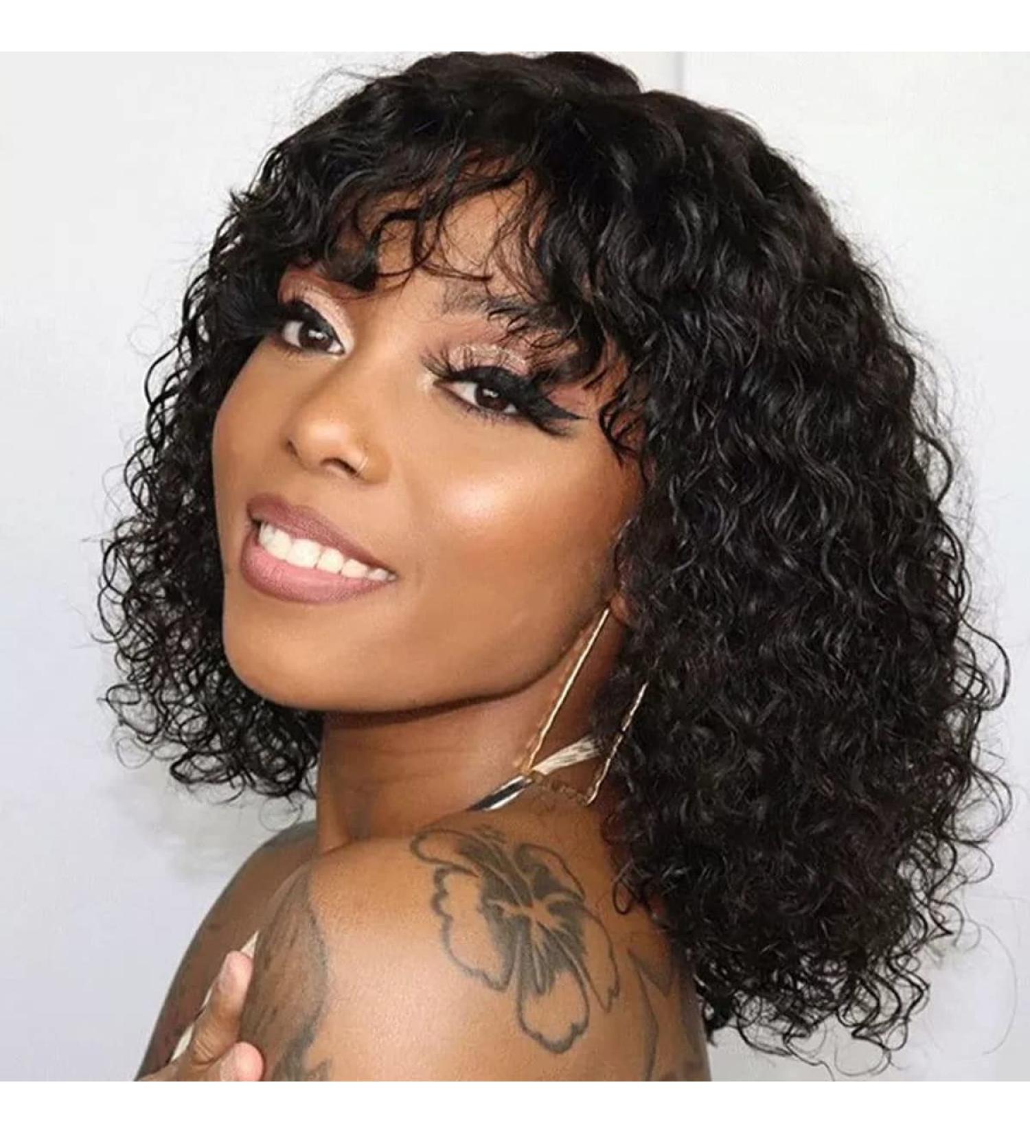 Matriarchs 12 Inch Curly Bob Wig with Bangs for Black Women - Natural Black Synthetic Hair (120g, 1B) - 12 Inch Length - Buy Online on GoSupps.com