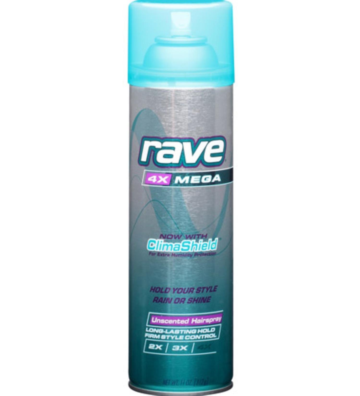 Rave Hairspray 4x Mega Unscented 11oz - Pack of 8